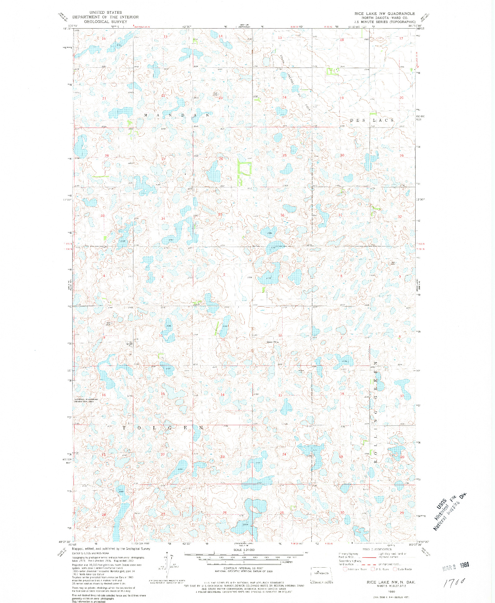 USGS 1:24000-SCALE QUADRANGLE FOR RICE LAKE NW, ND 1980