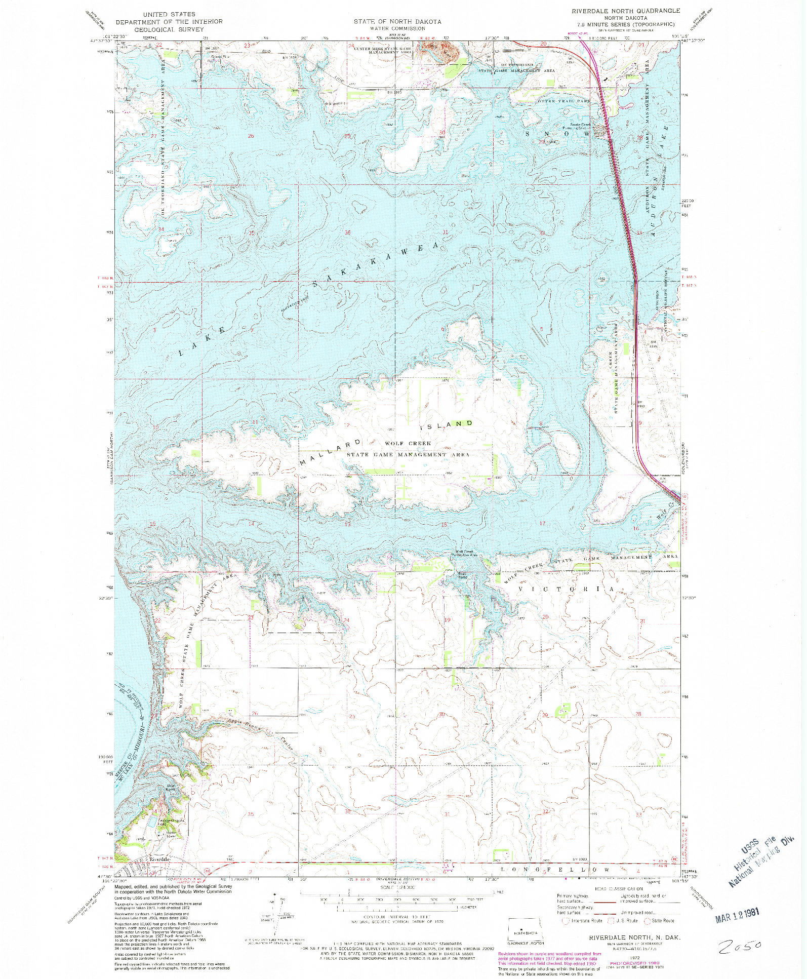 USGS 1:24000-SCALE QUADRANGLE FOR RIVERDALE NORTH, ND 1972
