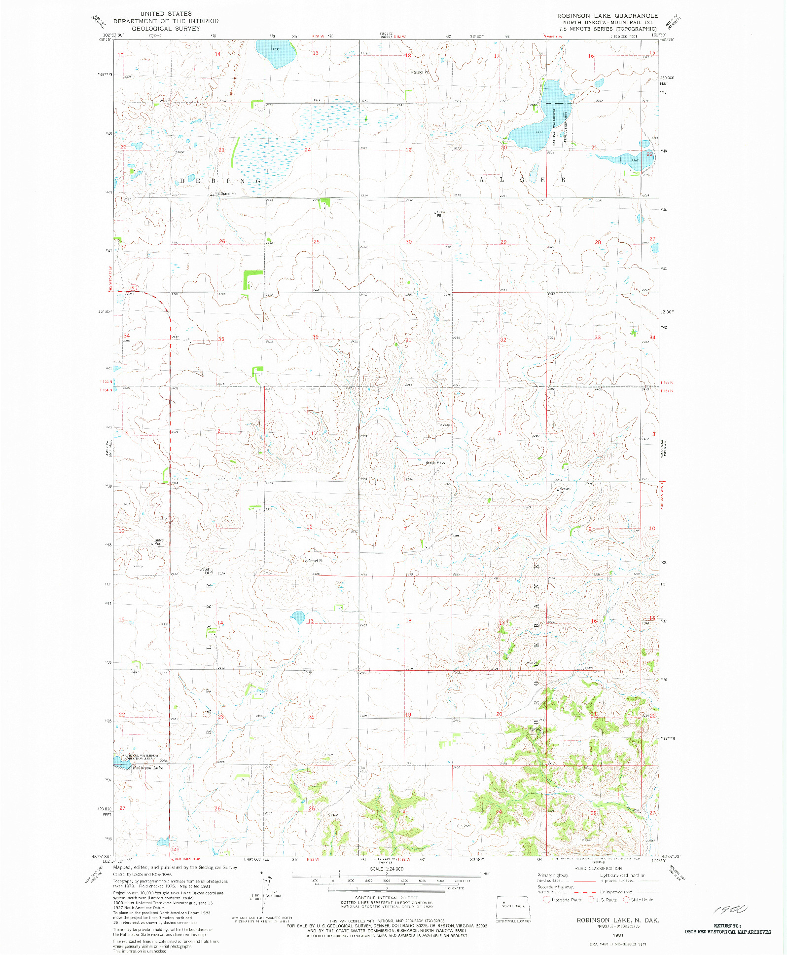 USGS 1:24000-SCALE QUADRANGLE FOR ROBINSON LAKE, ND 1981