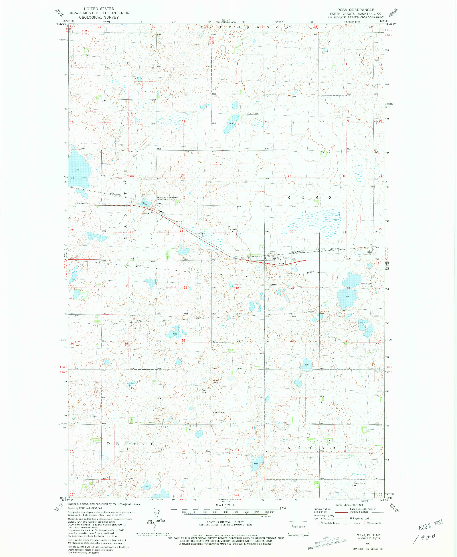 USGS 1:24000-SCALE QUADRANGLE FOR ROSS, ND 1981