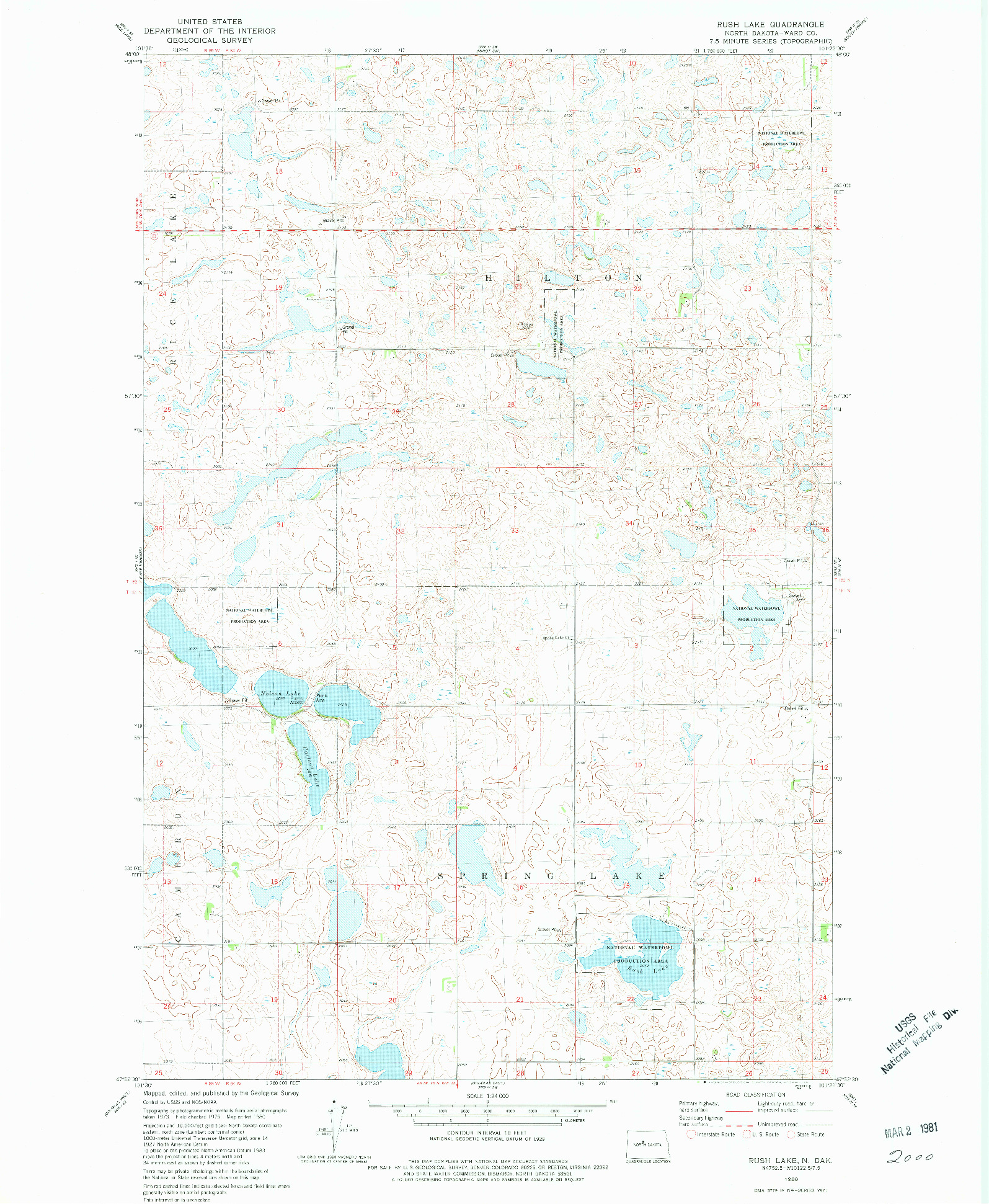 USGS 1:24000-SCALE QUADRANGLE FOR RUSH LAKE, ND 1980