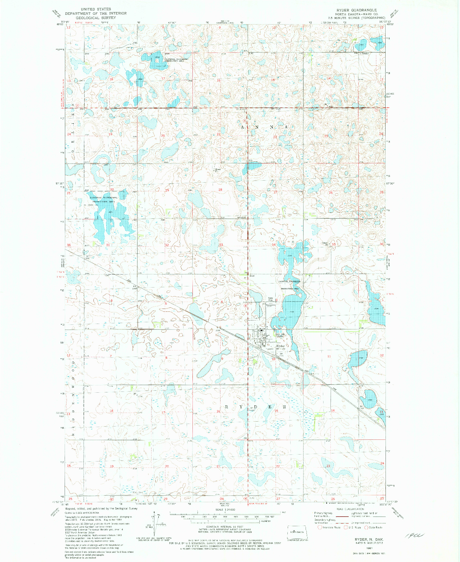USGS 1:24000-SCALE QUADRANGLE FOR RYDER, ND 1981