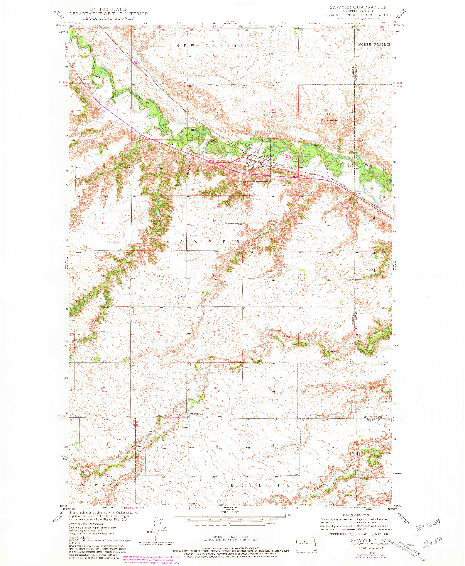 USGS 1:24000-SCALE QUADRANGLE FOR SAWYER, ND 1981