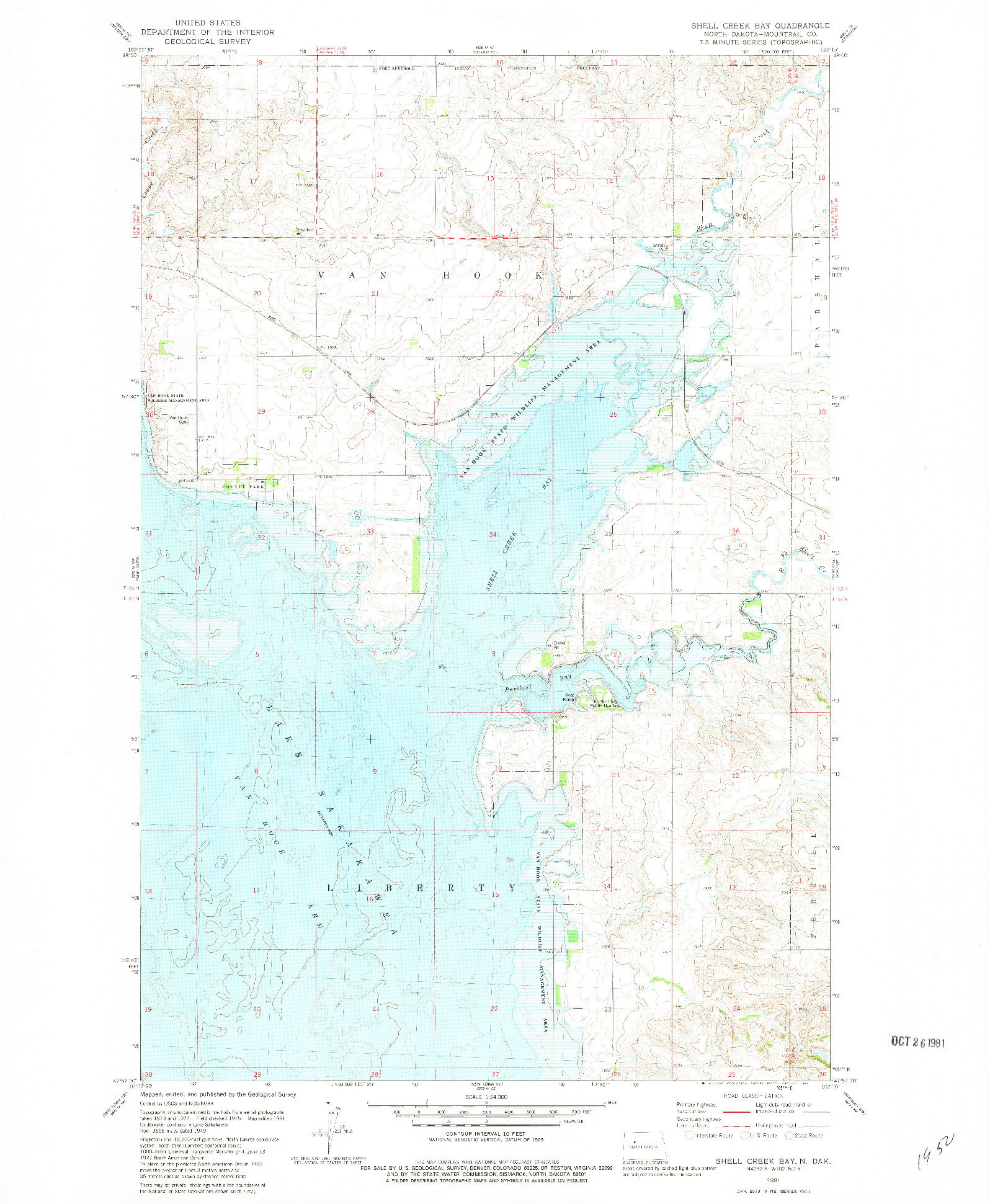 USGS 1:24000-SCALE QUADRANGLE FOR SHELL CREEK BAY, ND 1981