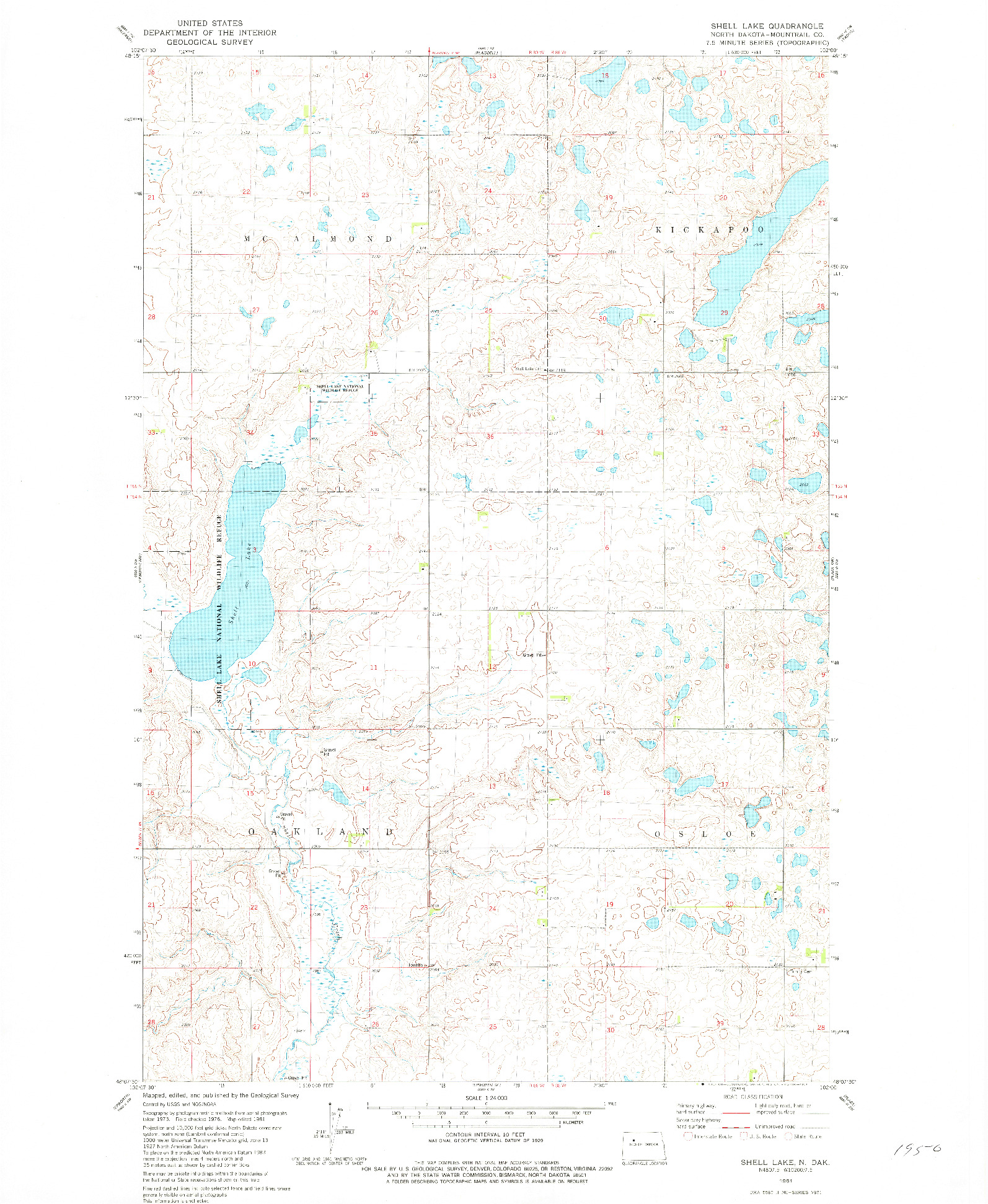 USGS 1:24000-SCALE QUADRANGLE FOR SHELL LAKE, ND 1981