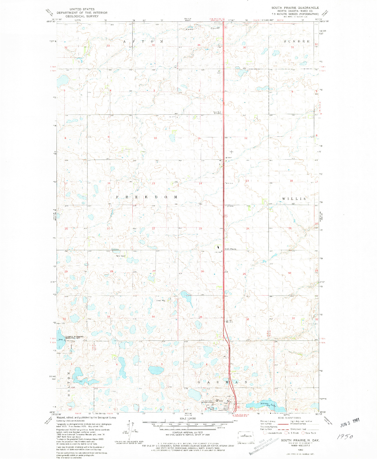 USGS 1:24000-SCALE QUADRANGLE FOR SOUTH PRAIRIE, ND 1980