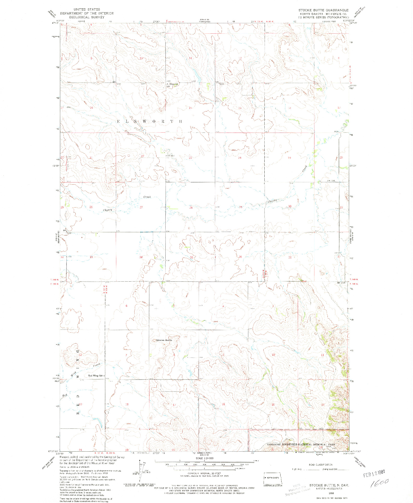 USGS 1:24000-SCALE QUADRANGLE FOR STOCKE BUTTE, ND 1958