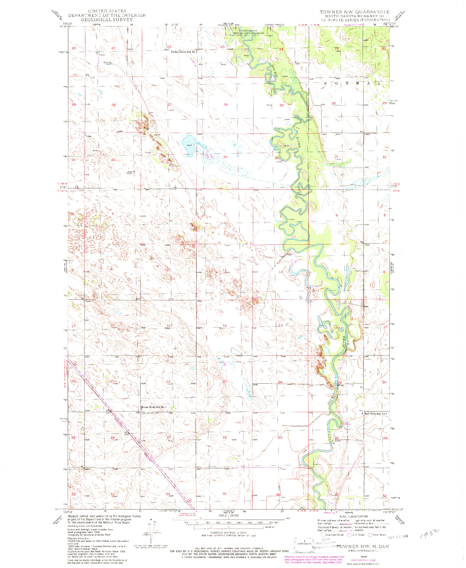 USGS 1:24000-SCALE QUADRANGLE FOR TOWNER NW, ND 1950