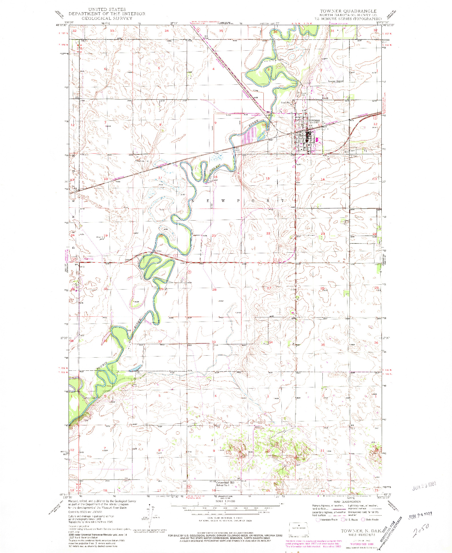 USGS 1:24000-SCALE QUADRANGLE FOR TOWNER, ND 1950