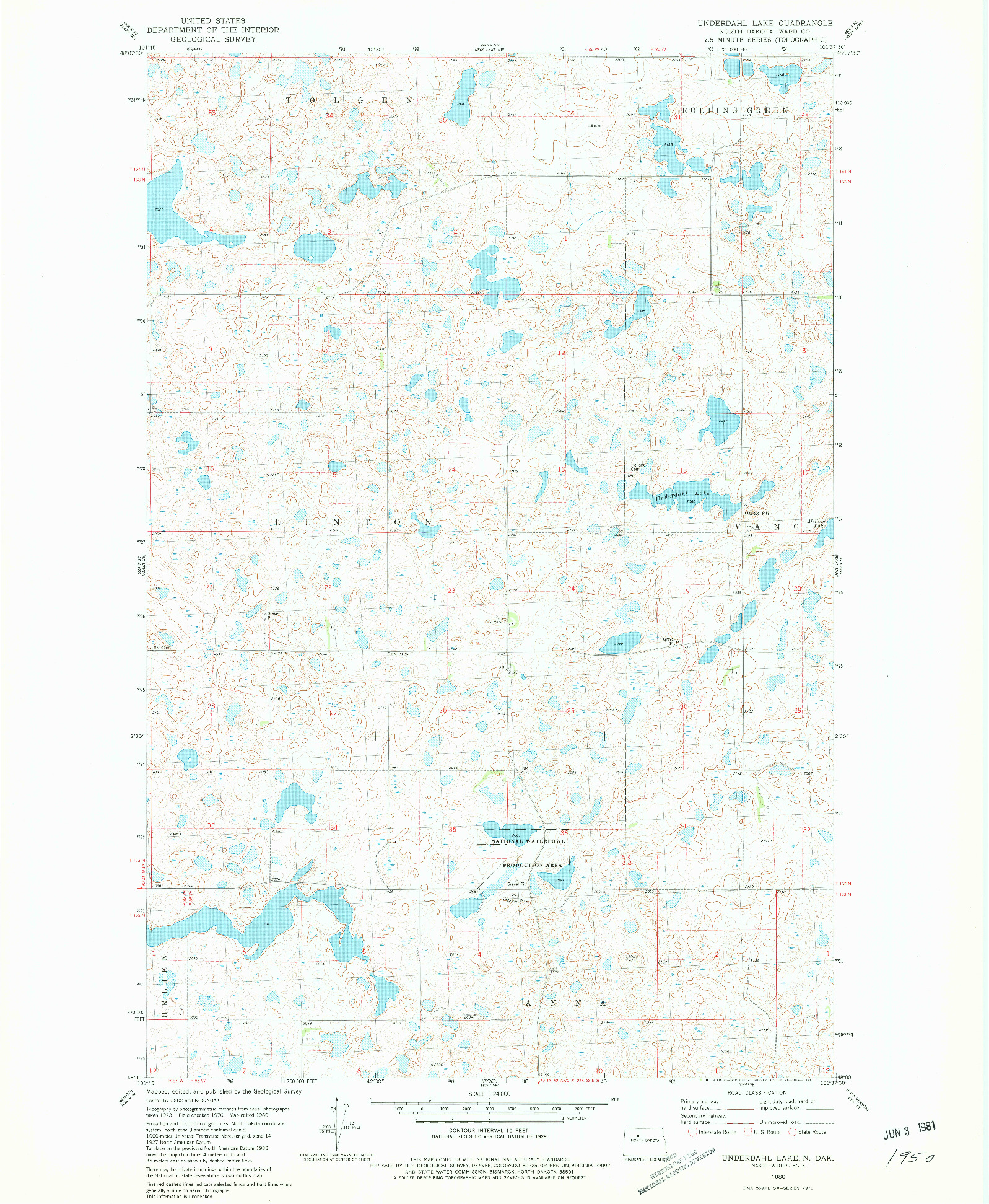 USGS 1:24000-SCALE QUADRANGLE FOR UNDERDAHL LAKE, ND 1980