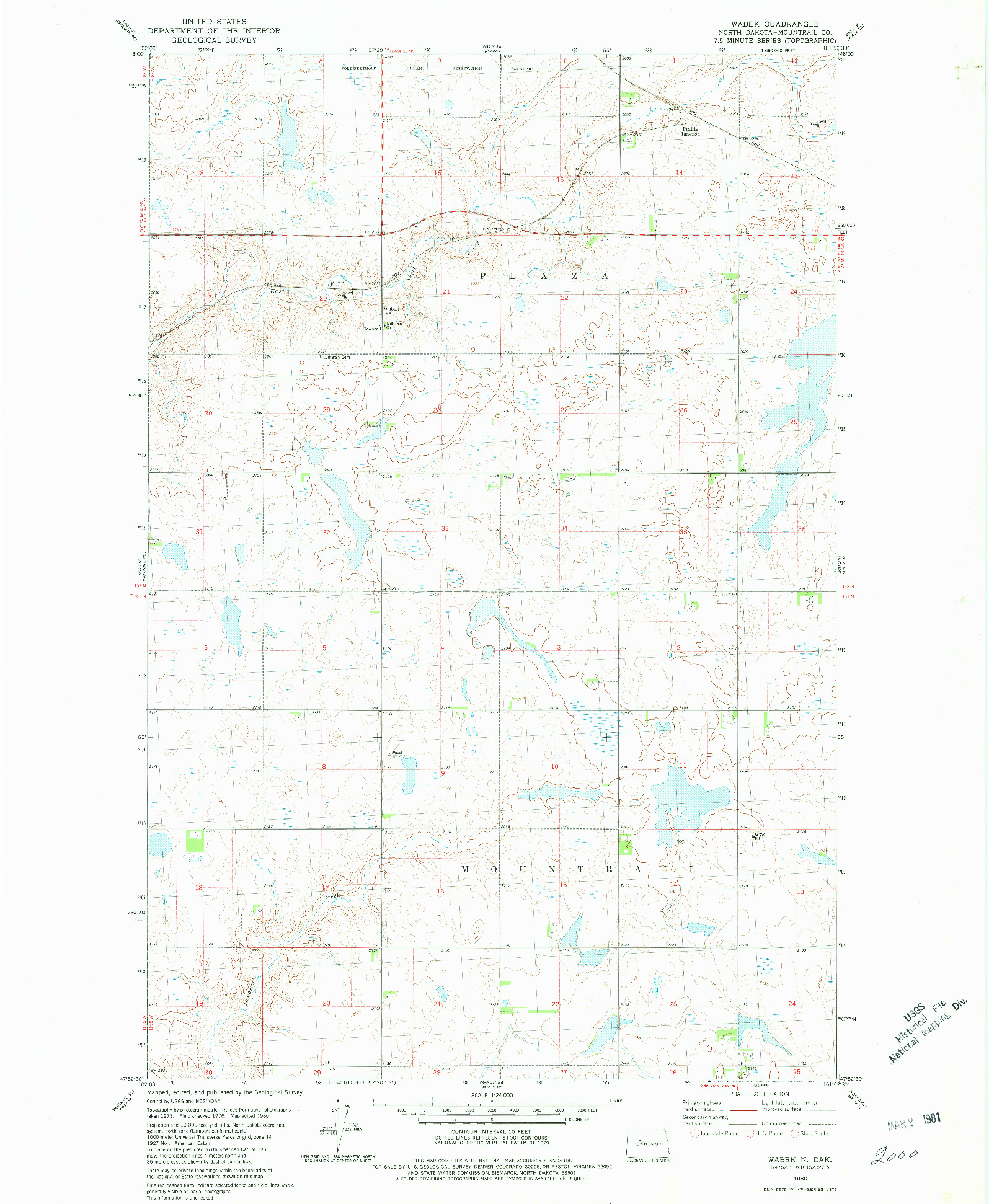 USGS 1:24000-SCALE QUADRANGLE FOR WABEK, ND 1980