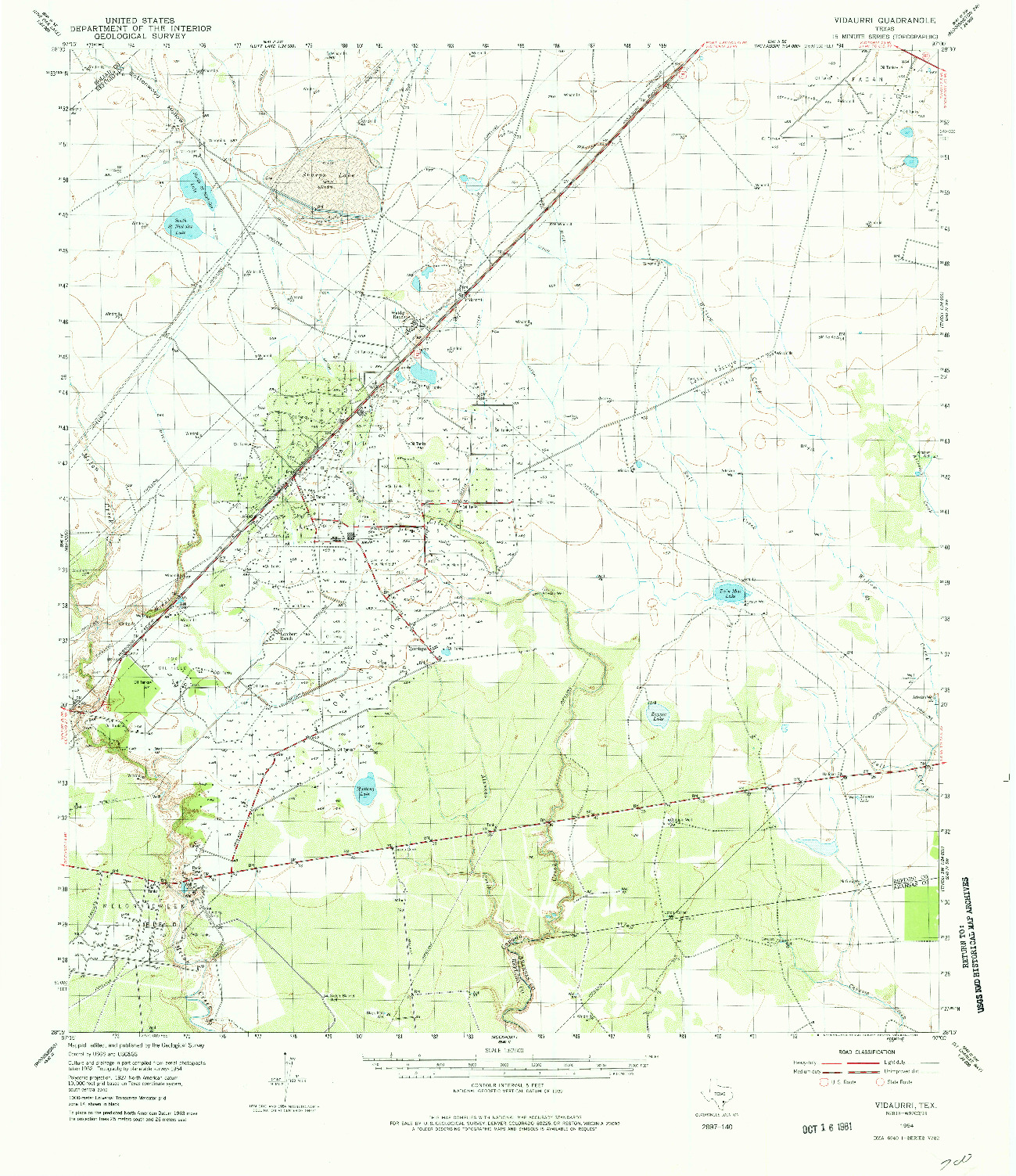 USGS 1:62500-SCALE QUADRANGLE FOR VIDAURRI, TX 1954