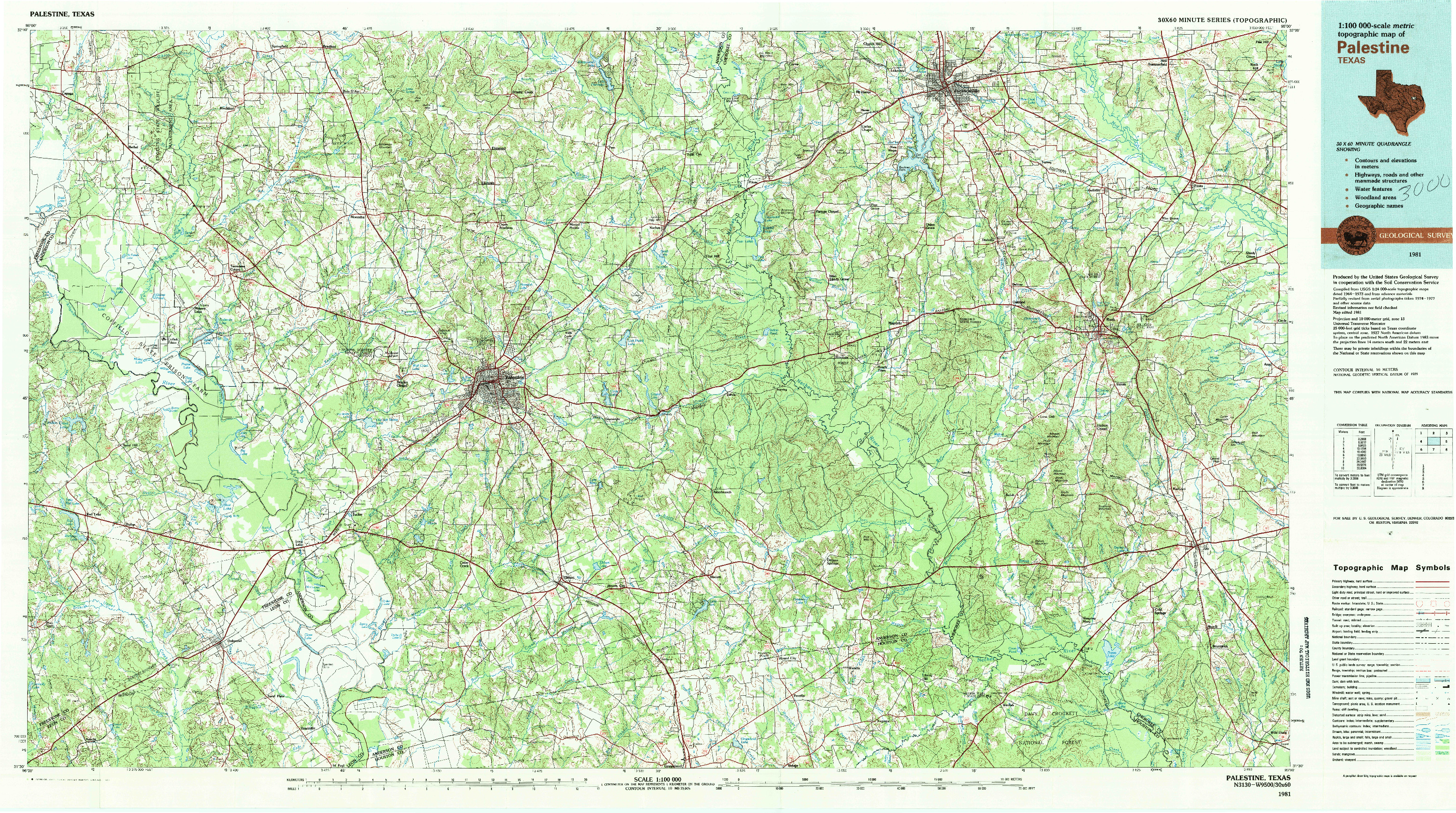 USGS 1:100000-SCALE QUADRANGLE FOR PALESTINE, TX 1981