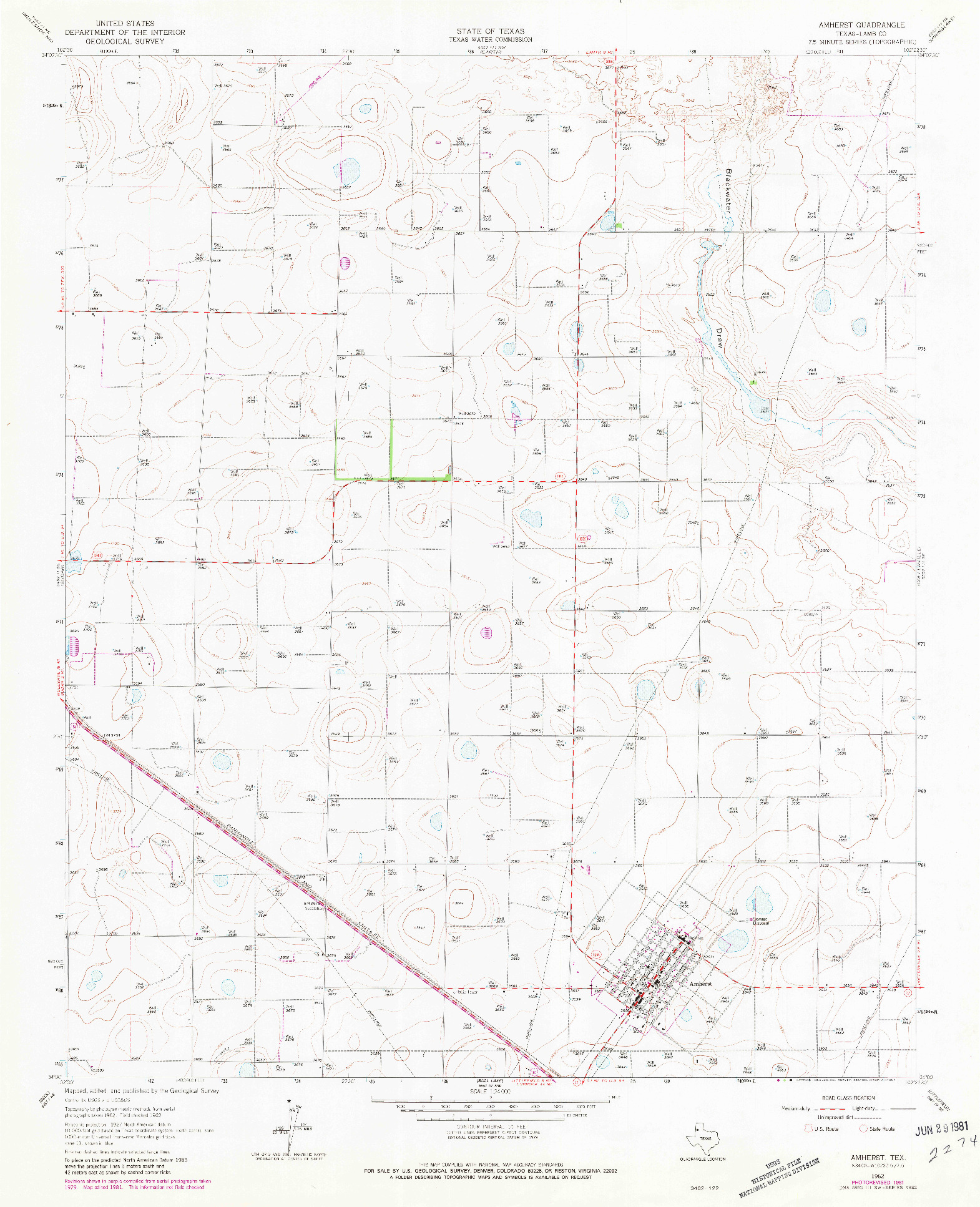 USGS 1:24000-SCALE QUADRANGLE FOR AMHERST, TX 1962