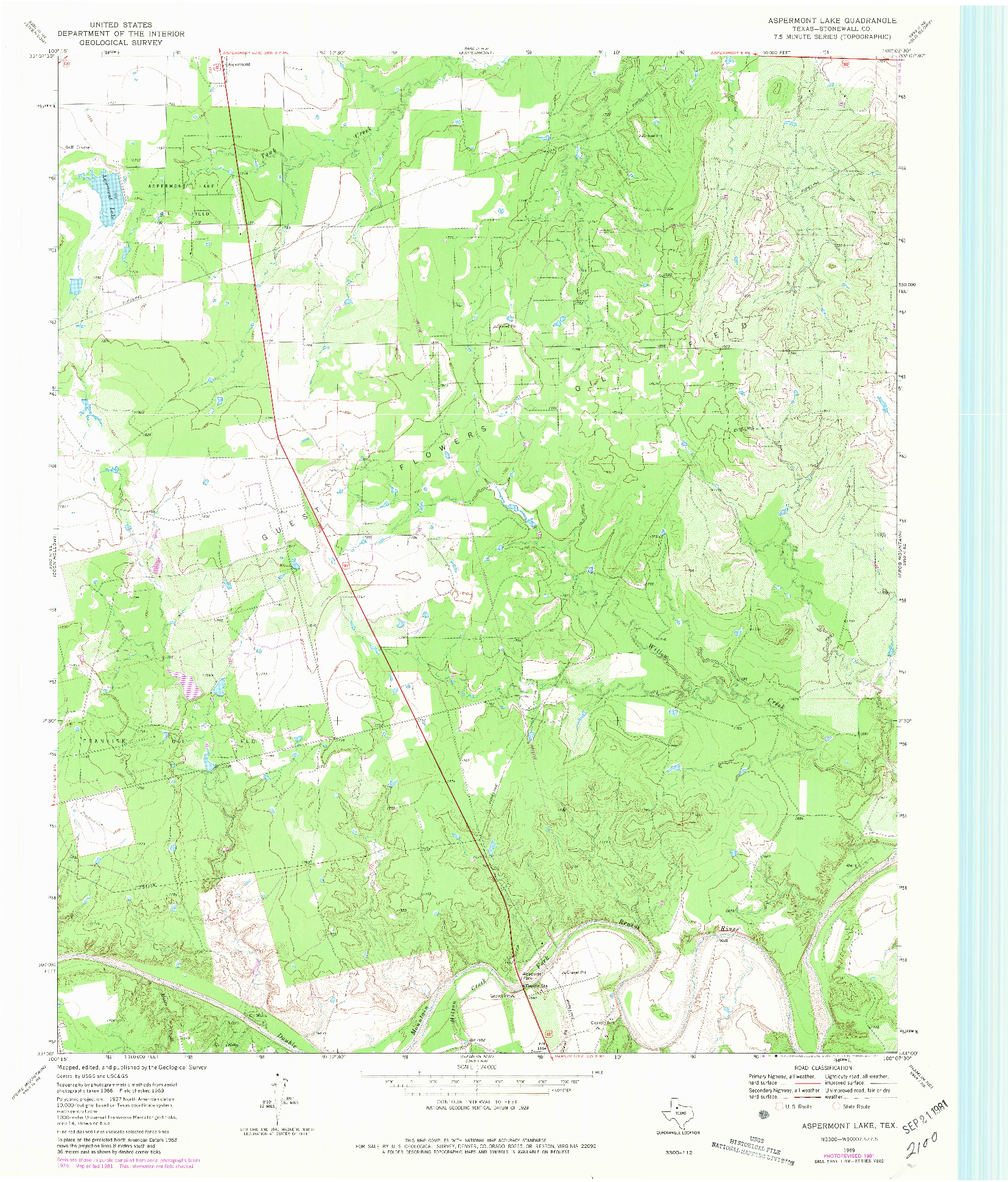 USGS 1:24000-SCALE QUADRANGLE FOR ASPERMONT LAKE, TX 1969