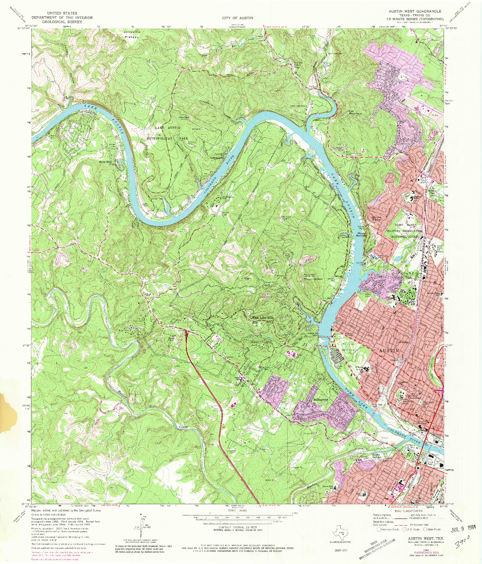 USGS 1:24000-SCALE QUADRANGLE FOR AUSTIN WEST, TX 1966