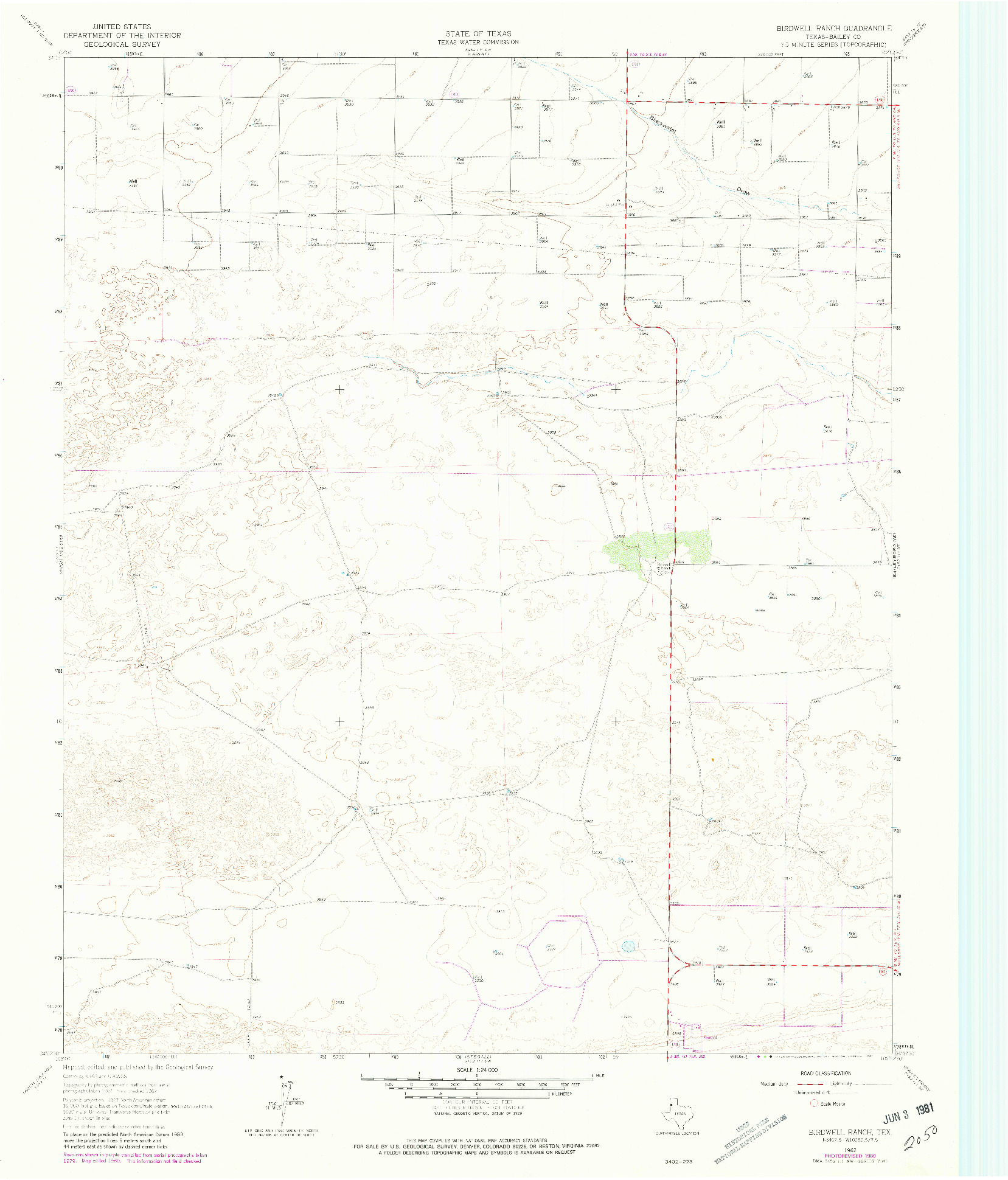 USGS 1:24000-SCALE QUADRANGLE FOR BIRDWELL RANCH, TX 1962