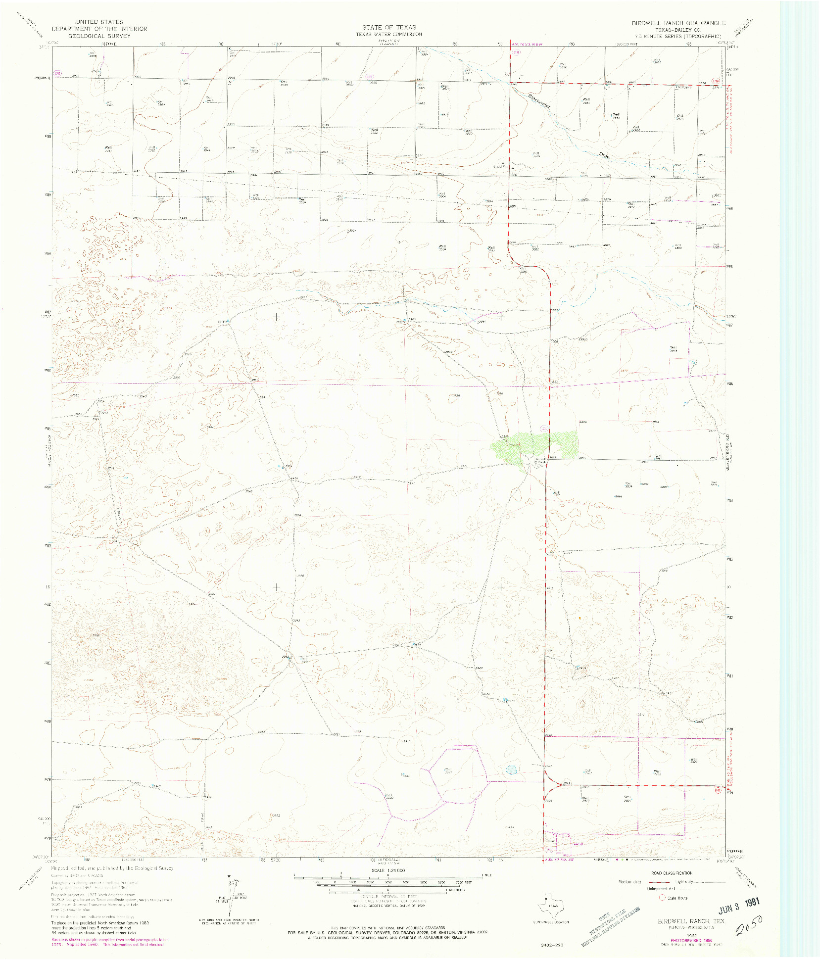USGS 1:24000-SCALE QUADRANGLE FOR BIRDWELL RANCH, TX 1962