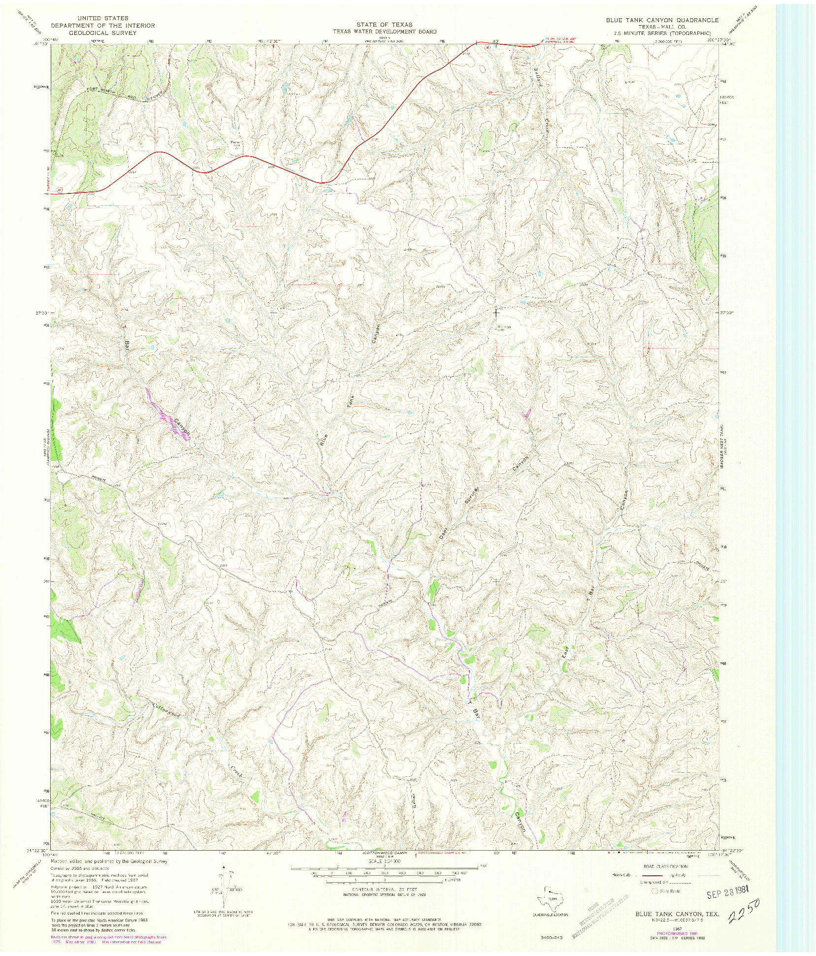 USGS 1:24000-SCALE QUADRANGLE FOR BLUE TANK CANYON, TX 1967