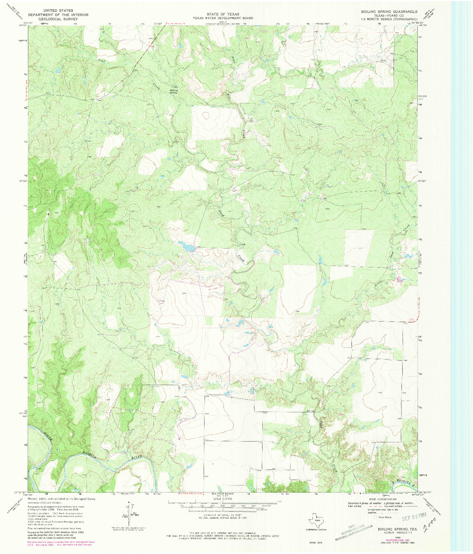 USGS 1:24000-SCALE QUADRANGLE FOR BOILING SPRING, TX 1968