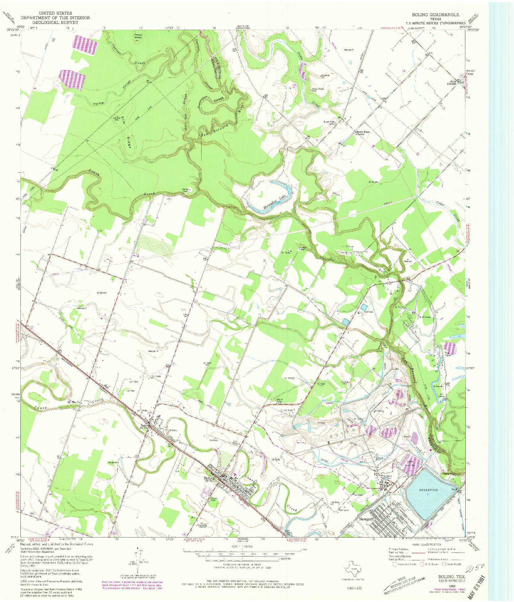 USGS 1:24000-SCALE QUADRANGLE FOR BOLING, TX 1953