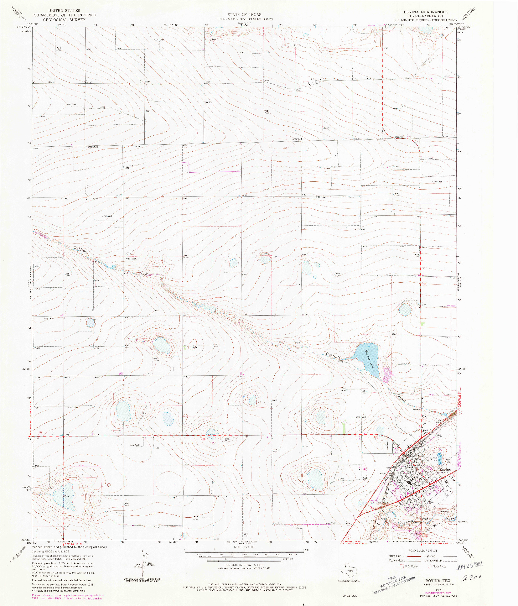 USGS 1:24000-SCALE QUADRANGLE FOR BOVINA, TX 1965
