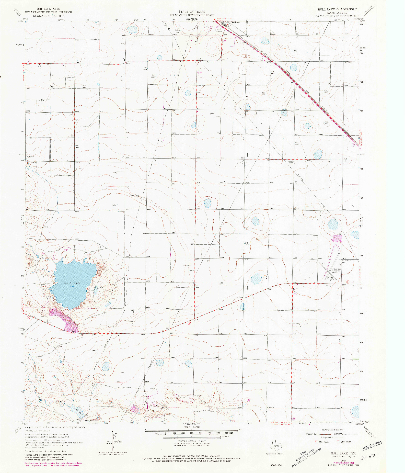 USGS 1:24000-SCALE QUADRANGLE FOR BULL LAKE, TX 1964