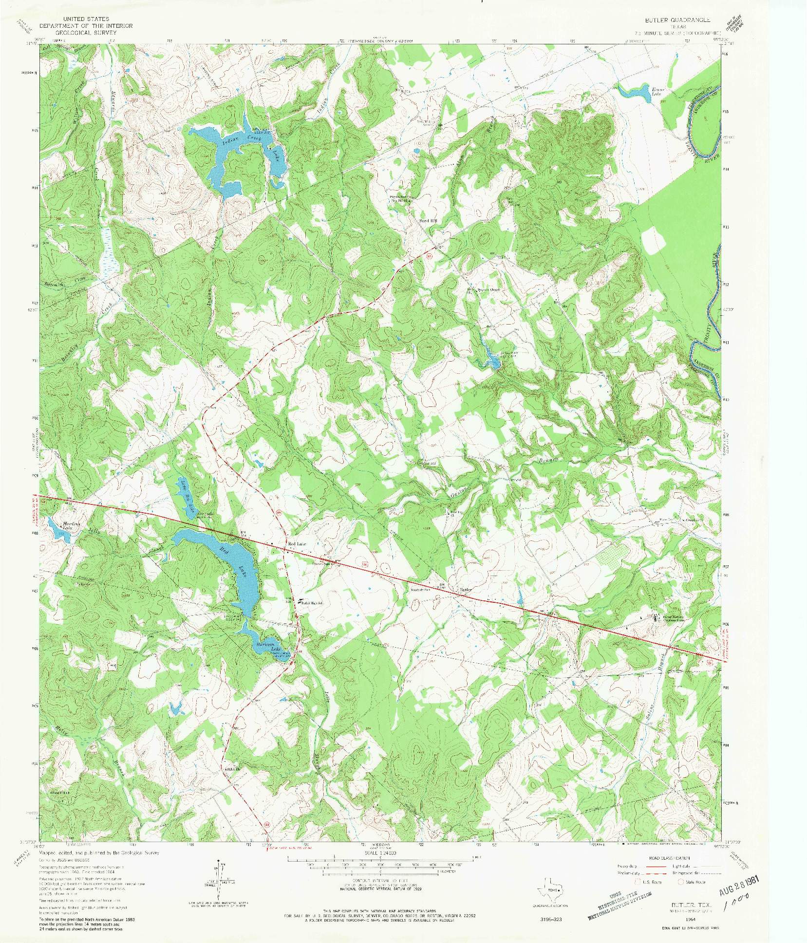 USGS 1:24000-SCALE QUADRANGLE FOR BUTLER, TX 1964