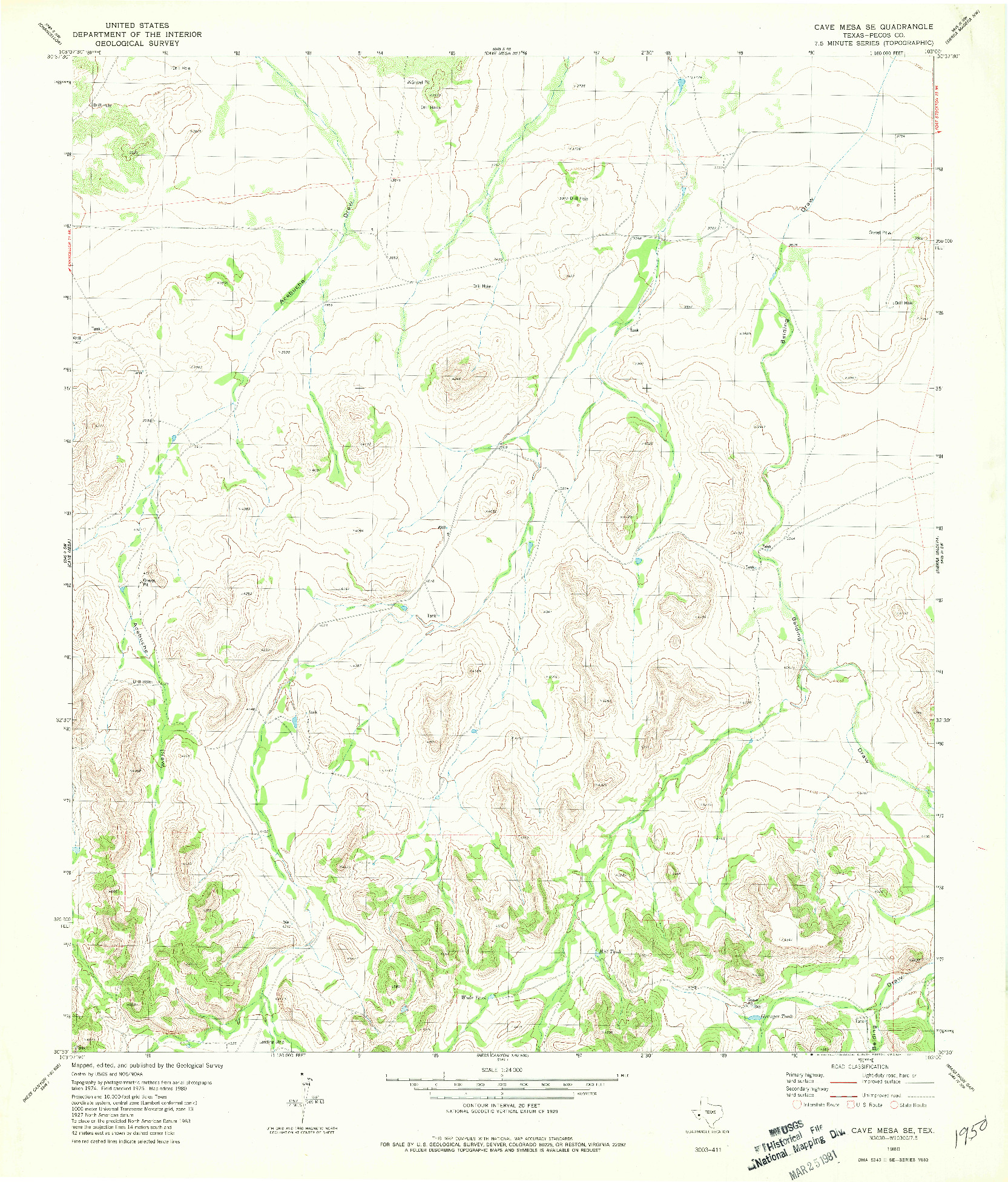 USGS 1:24000-SCALE QUADRANGLE FOR CAVE MESA SE, TX 1980