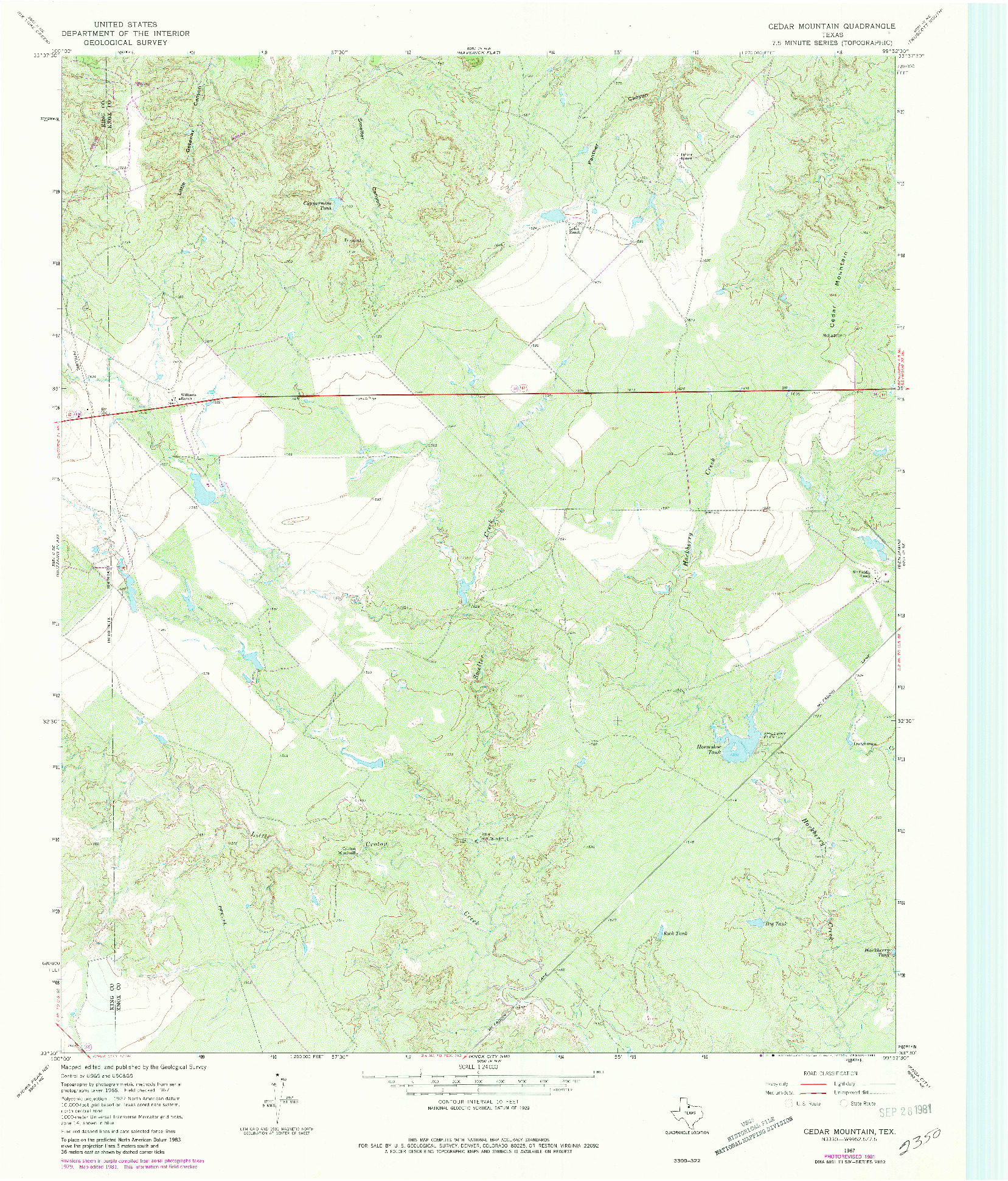 USGS 1:24000-SCALE QUADRANGLE FOR CEDAR MOUNTAIN, TX 1967