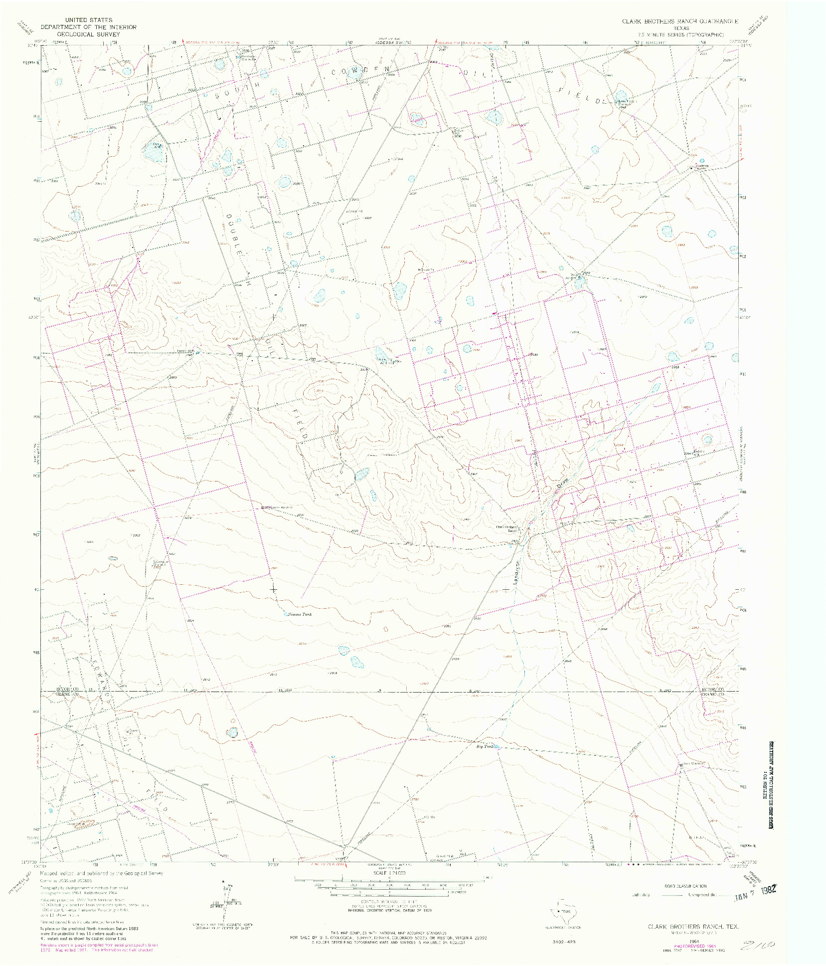 USGS 1:24000-SCALE QUADRANGLE FOR CLARK BROTHERS RANCH, TX 1964