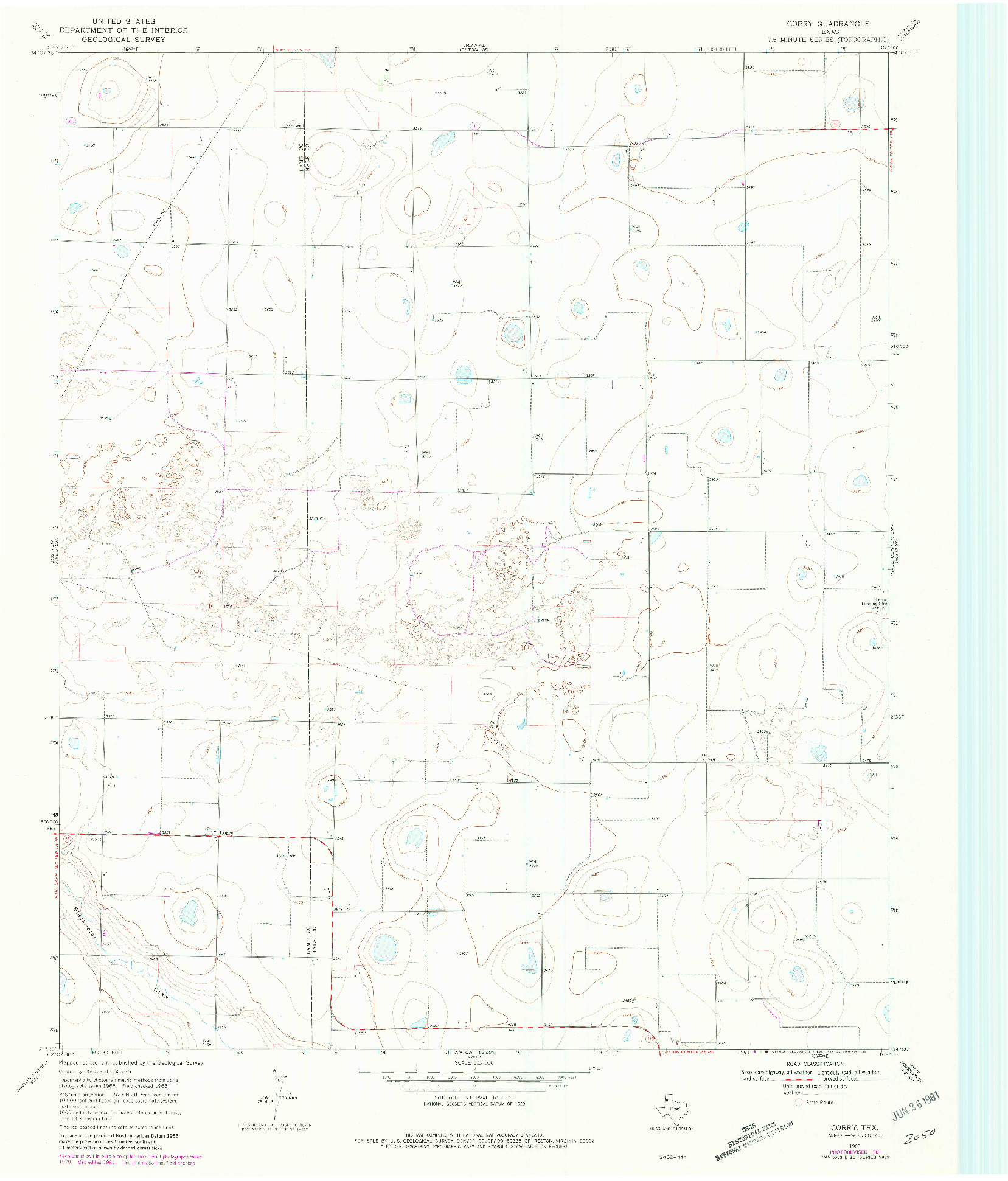 USGS 1:24000-SCALE QUADRANGLE FOR CORRY, TX 1968