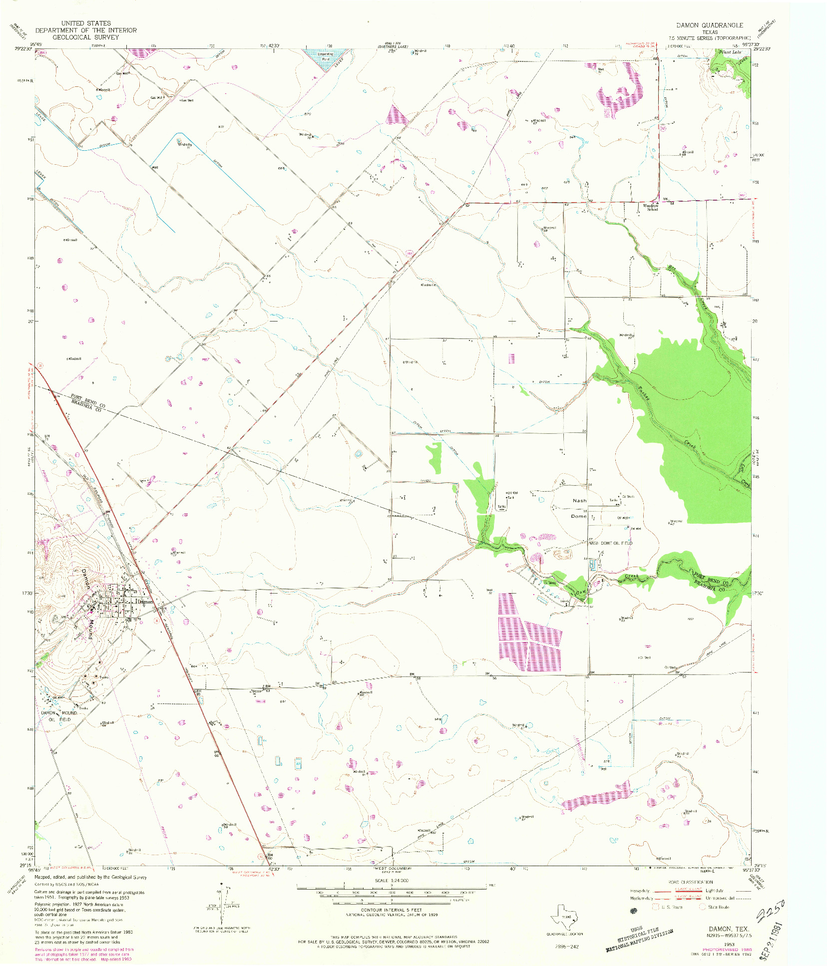 USGS 1:24000-SCALE QUADRANGLE FOR DAMON, TX 1953