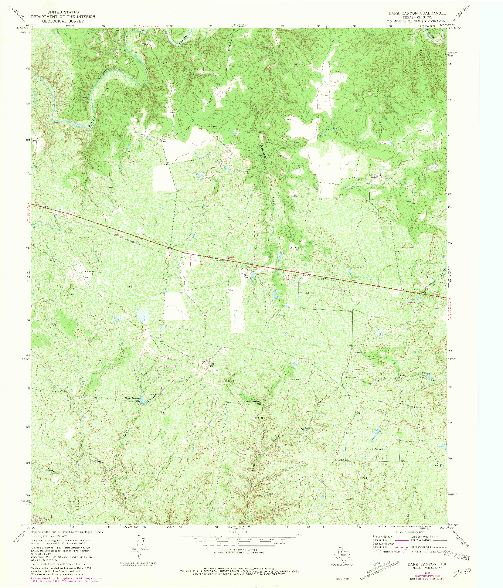 USGS 1:24000-SCALE QUADRANGLE FOR DARK CANYON, TX 1967