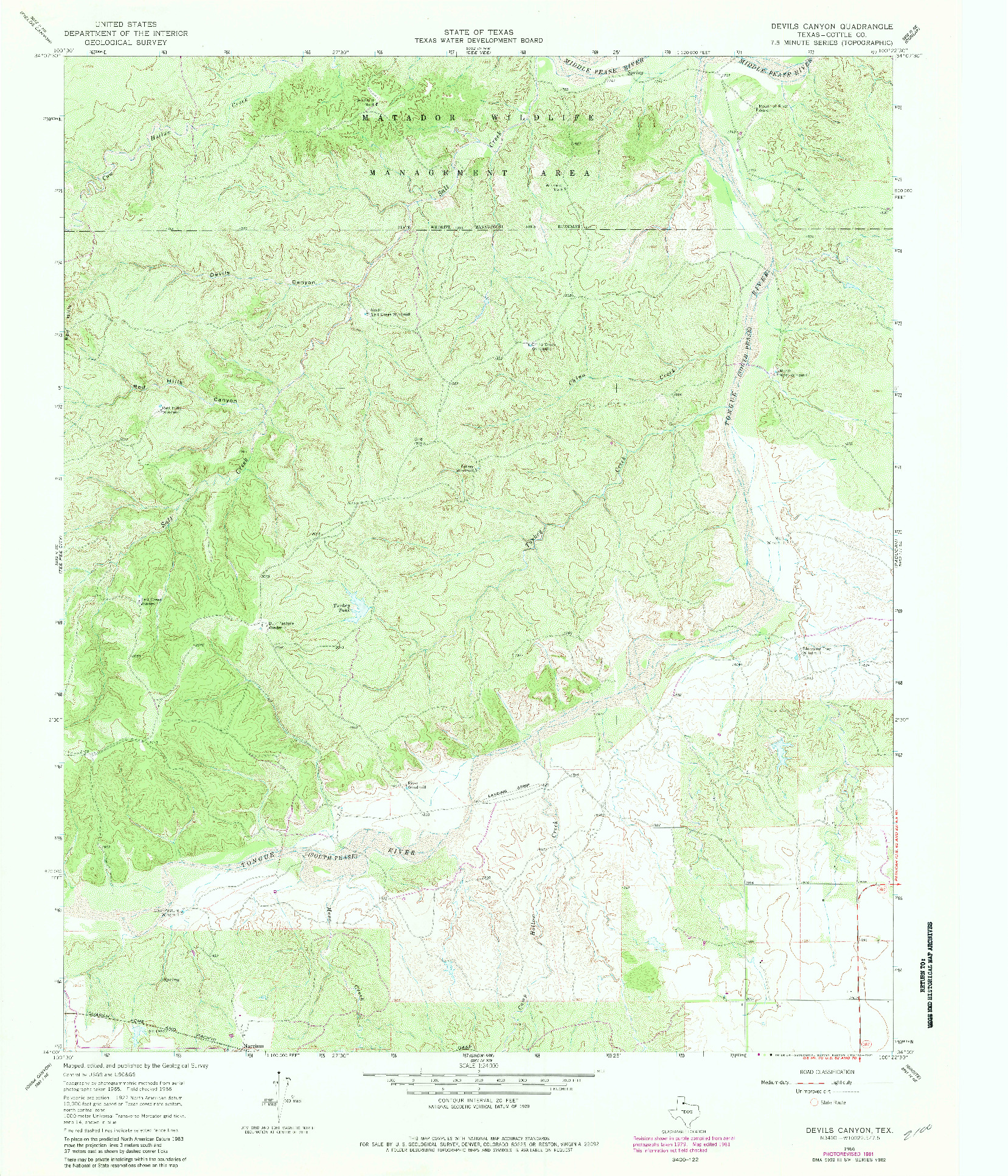 USGS 1:24000-SCALE QUADRANGLE FOR DEVILS CANYON, TX 1966