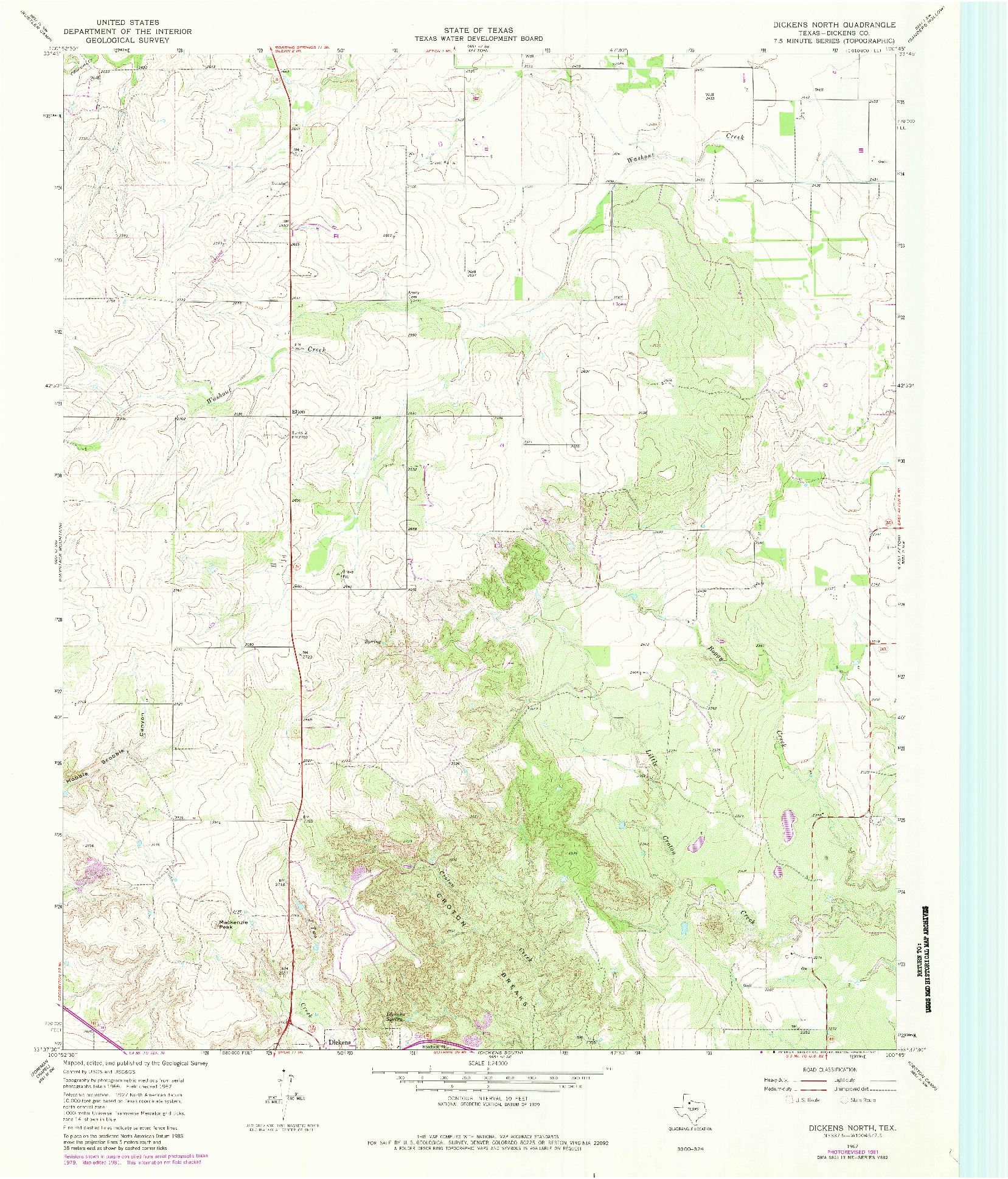 USGS 1:24000-SCALE QUADRANGLE FOR DICKENS NORTH, TX 1967