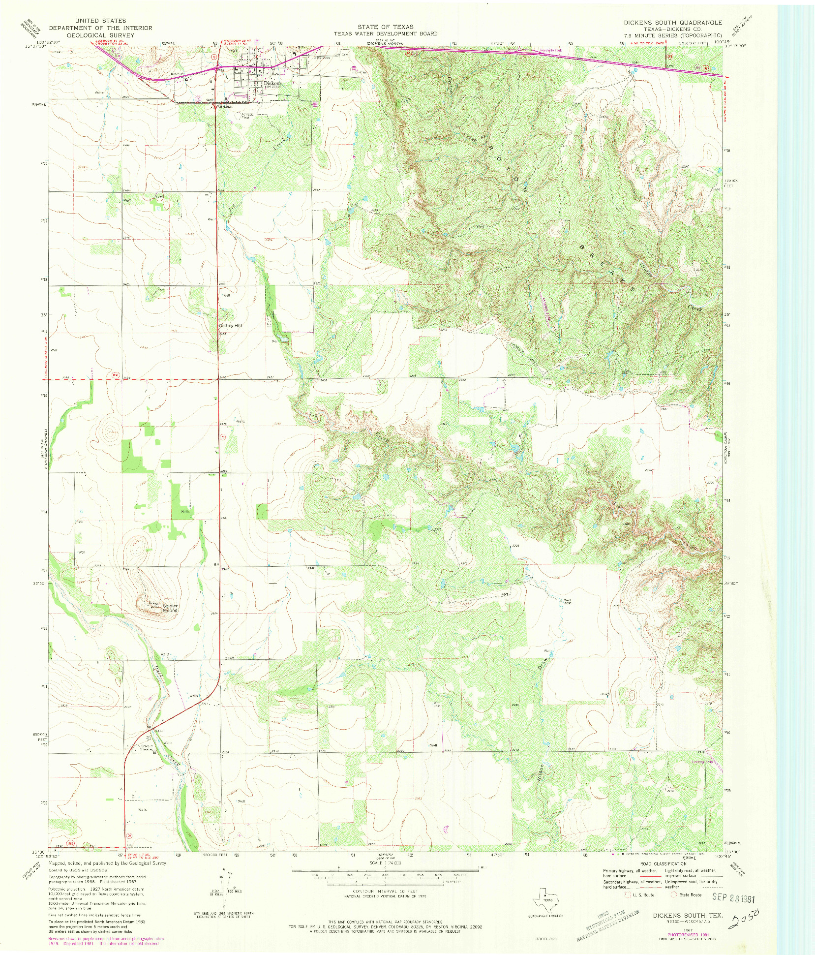 USGS 1:24000-SCALE QUADRANGLE FOR DICKENS SOUTH, TX 1967