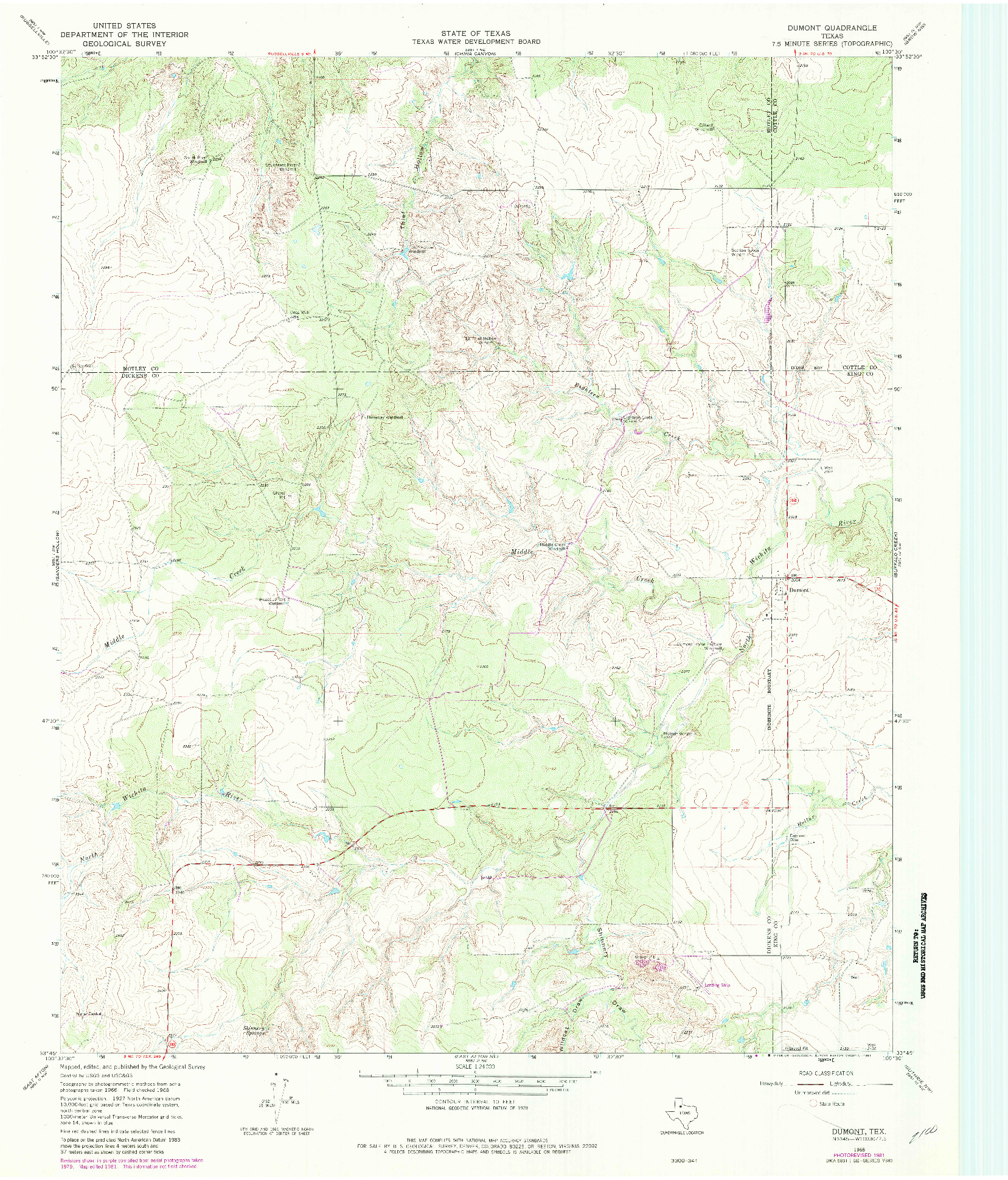 USGS 1:24000-SCALE QUADRANGLE FOR DUMONT, TX 1968