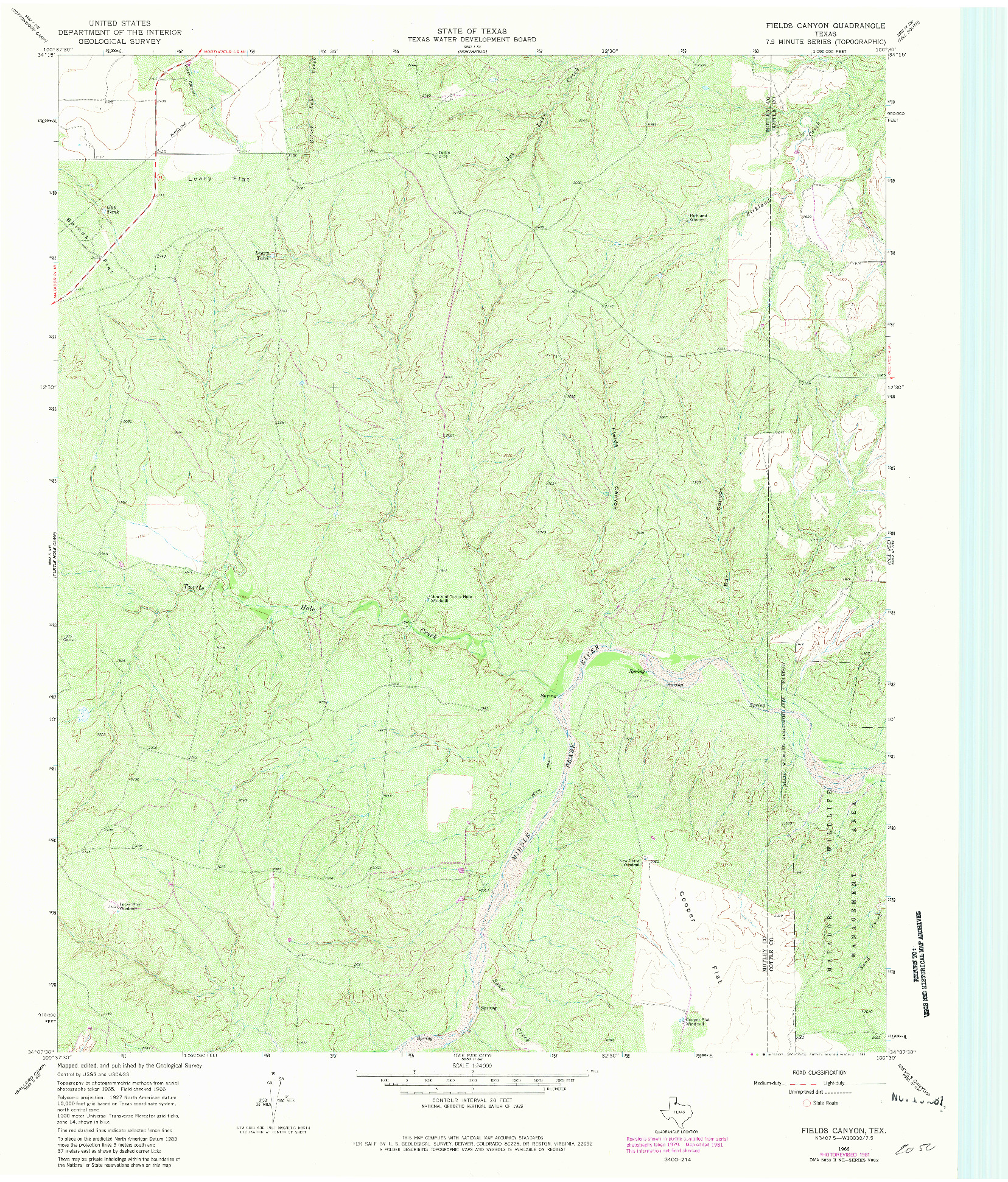 USGS 1:24000-SCALE QUADRANGLE FOR FIELDS CANYON, TX 1966