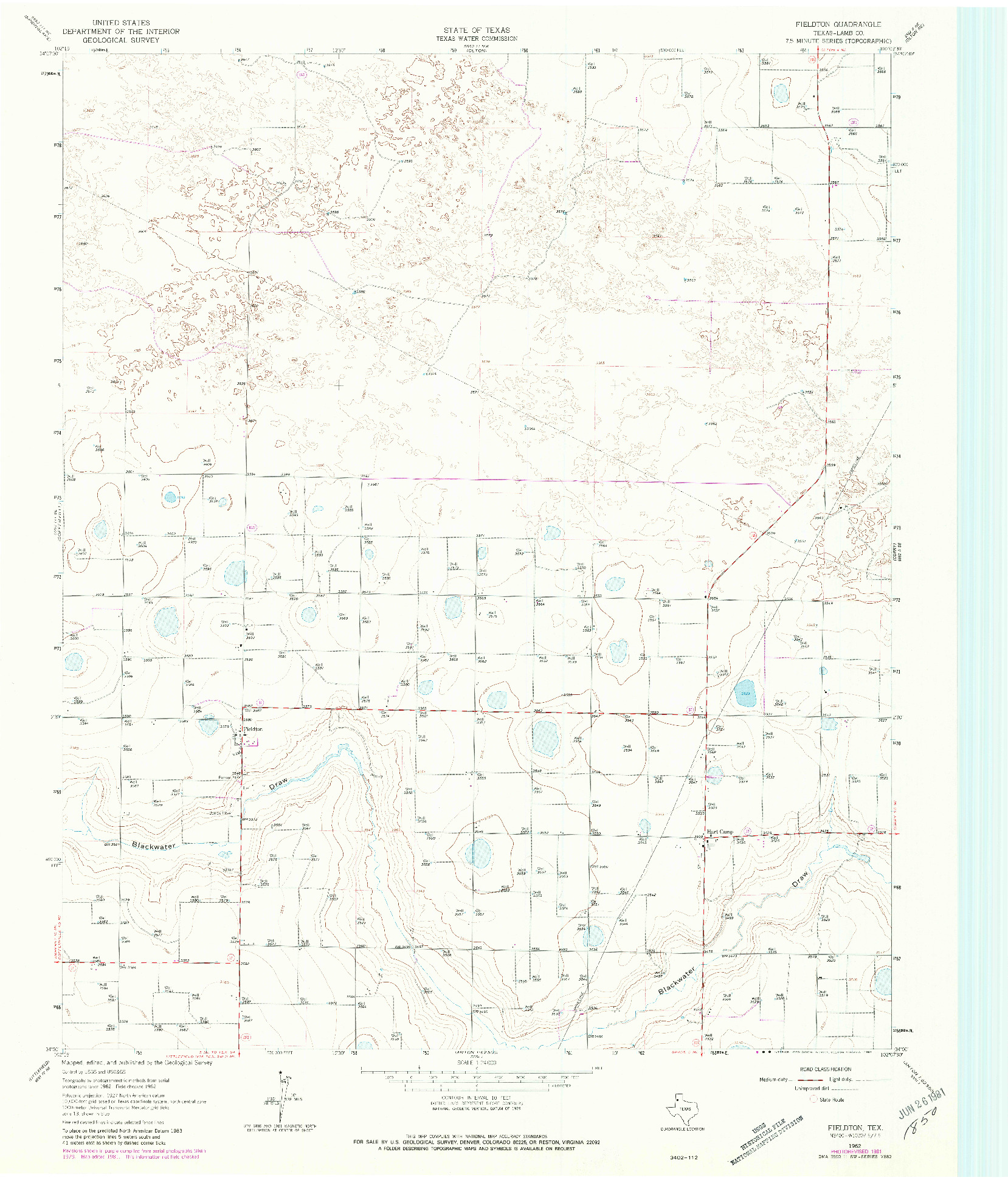 USGS 1:24000-SCALE QUADRANGLE FOR FIELDTON, TX 1962
