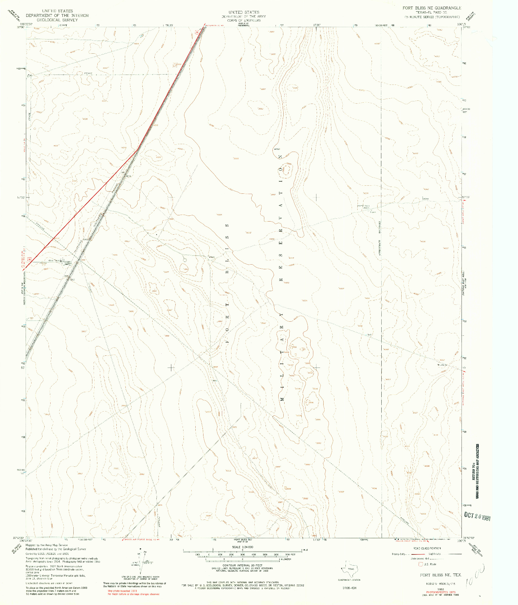 USGS 1:24000-SCALE QUADRANGLE FOR FORT BLISS NE, TX 1955