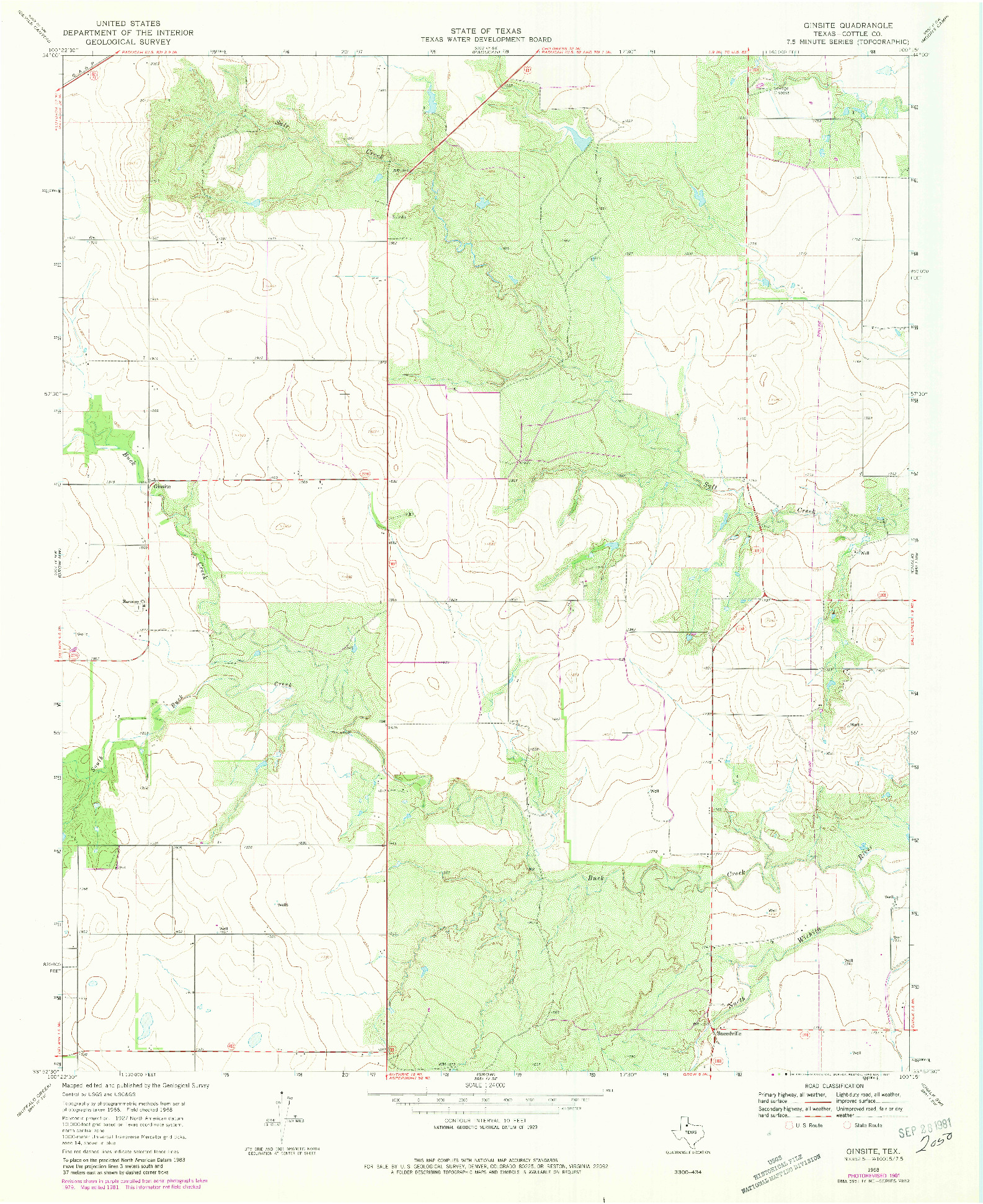 USGS 1:24000-SCALE QUADRANGLE FOR GINSITE, TX 1968