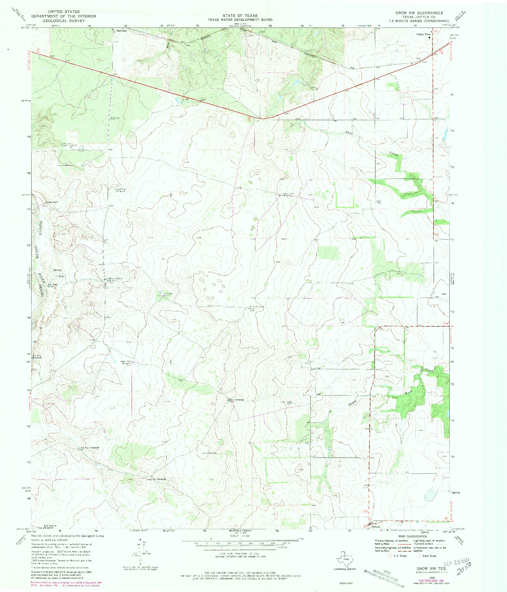 USGS 1:24000-SCALE QUADRANGLE FOR GROW NW, TX 1968
