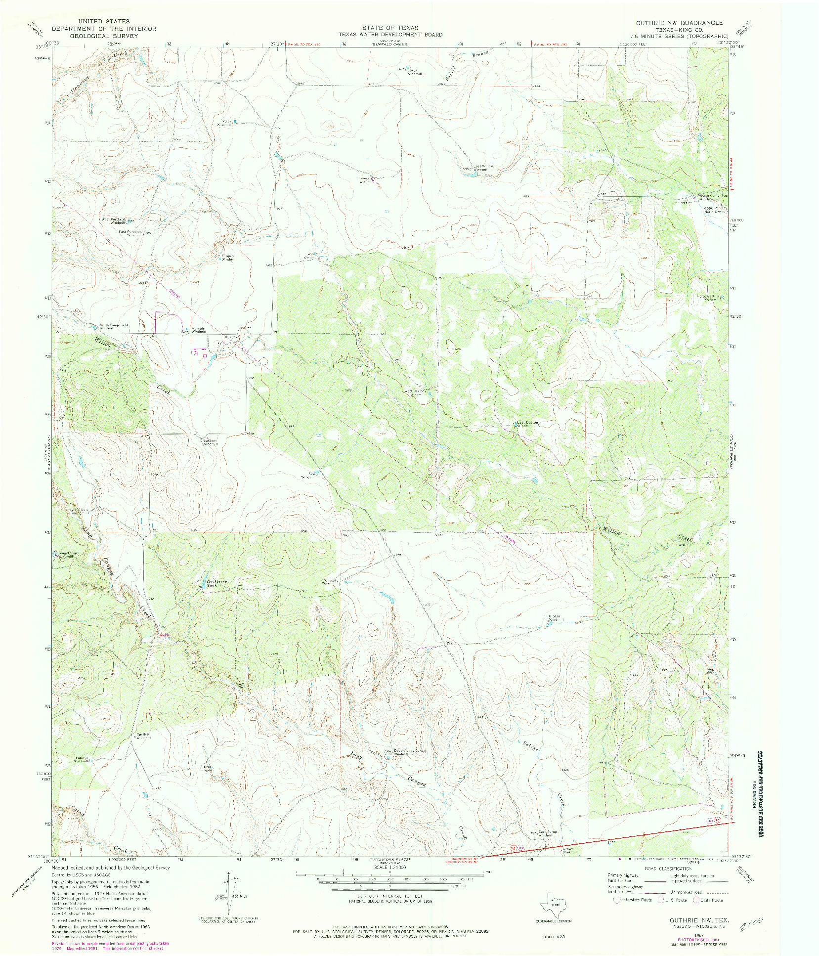 USGS 1:24000-SCALE QUADRANGLE FOR GUTHRIE NW, TX 1967