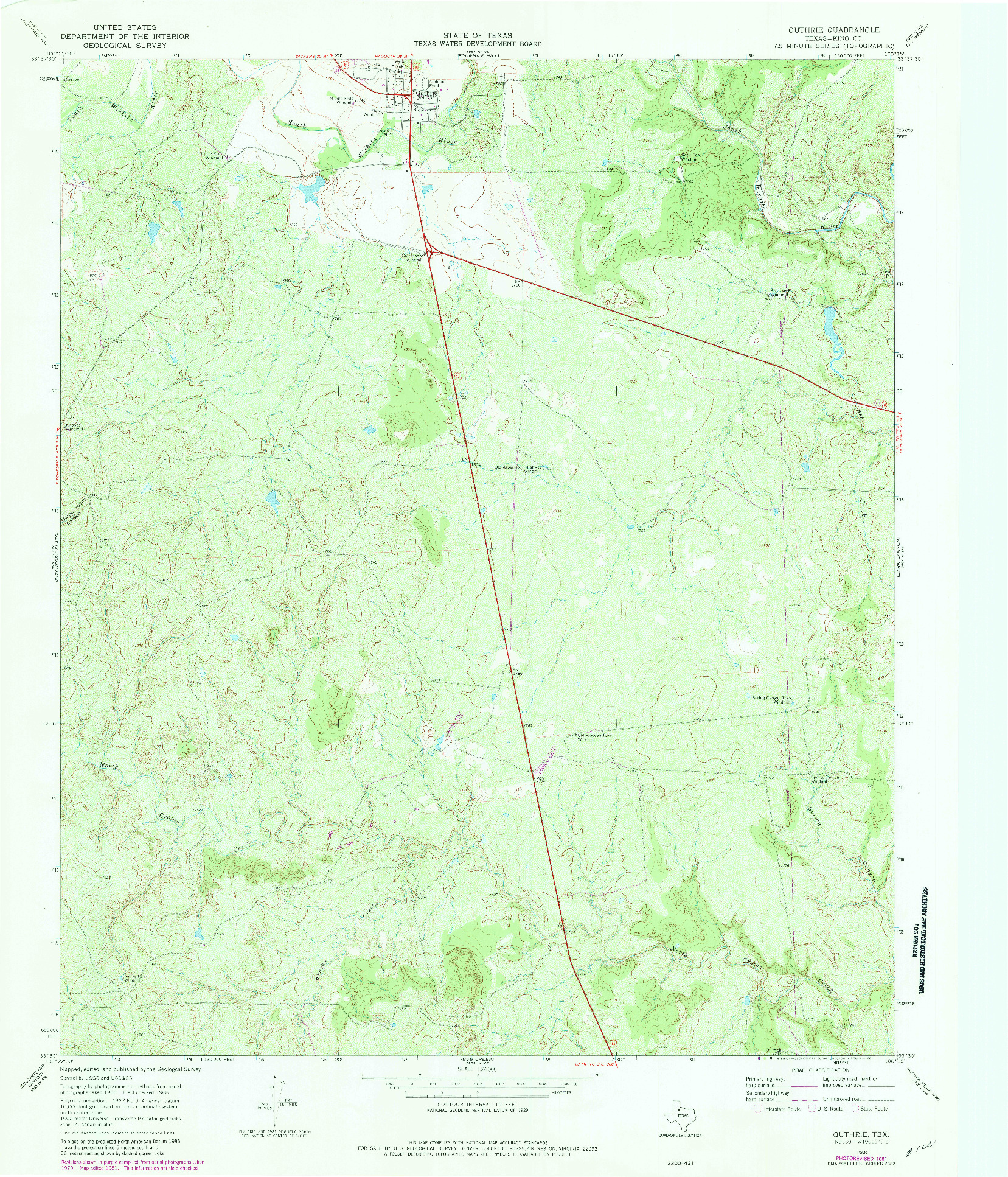 USGS 1:24000-SCALE QUADRANGLE FOR GUTHRIE, TX 1968