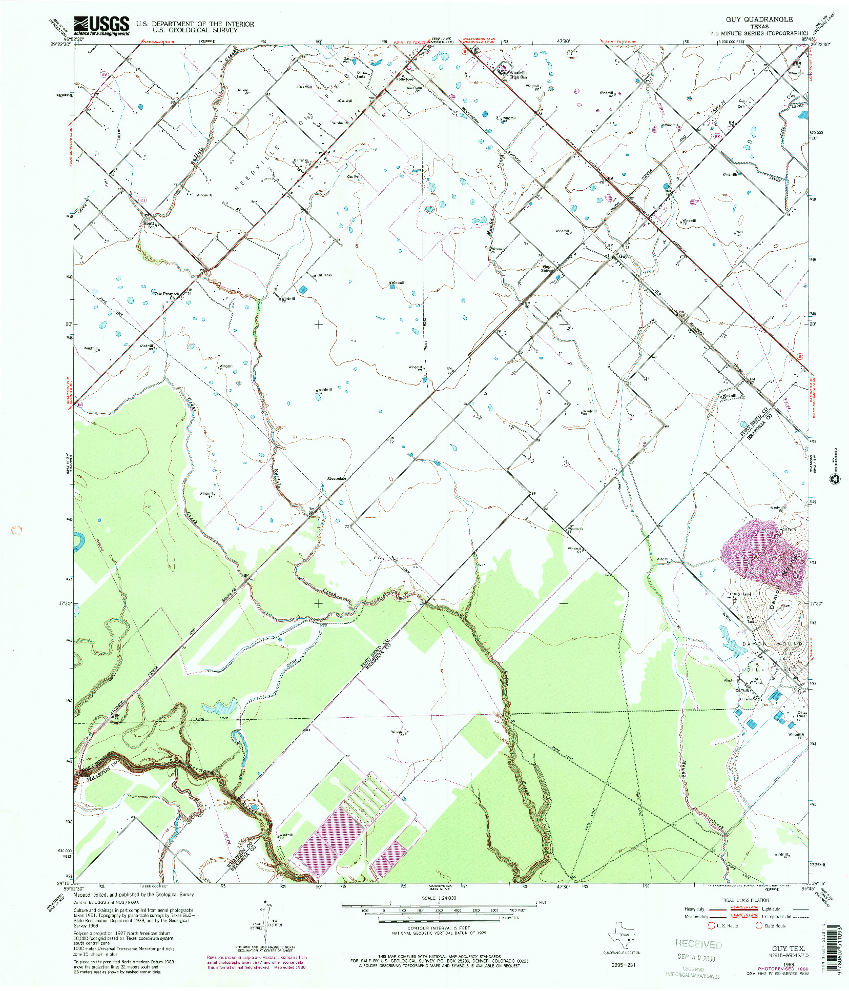 USGS 1:24000-SCALE QUADRANGLE FOR GUY, TX 1953