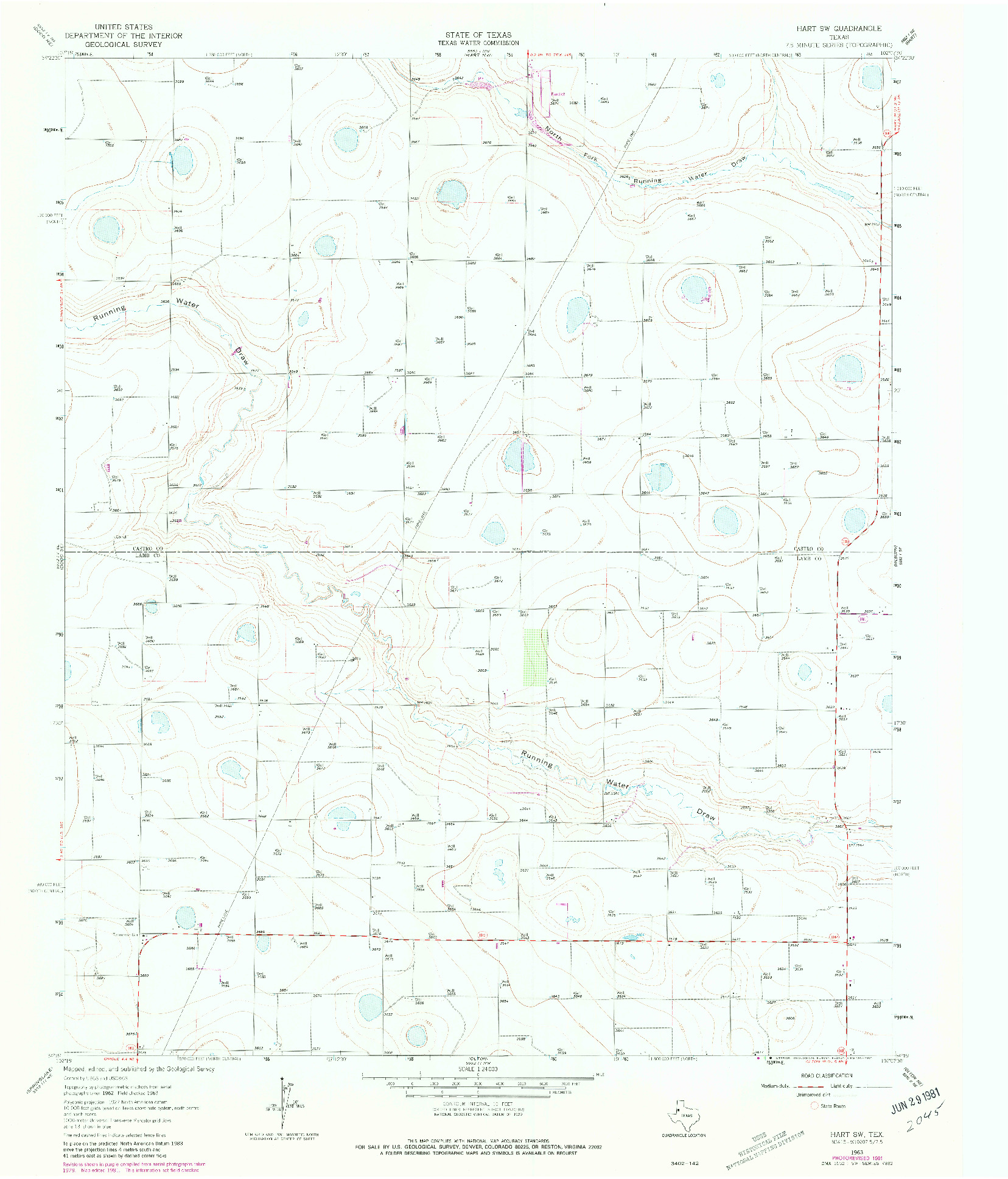 USGS 1:24000-SCALE QUADRANGLE FOR HART SW, TX 1963