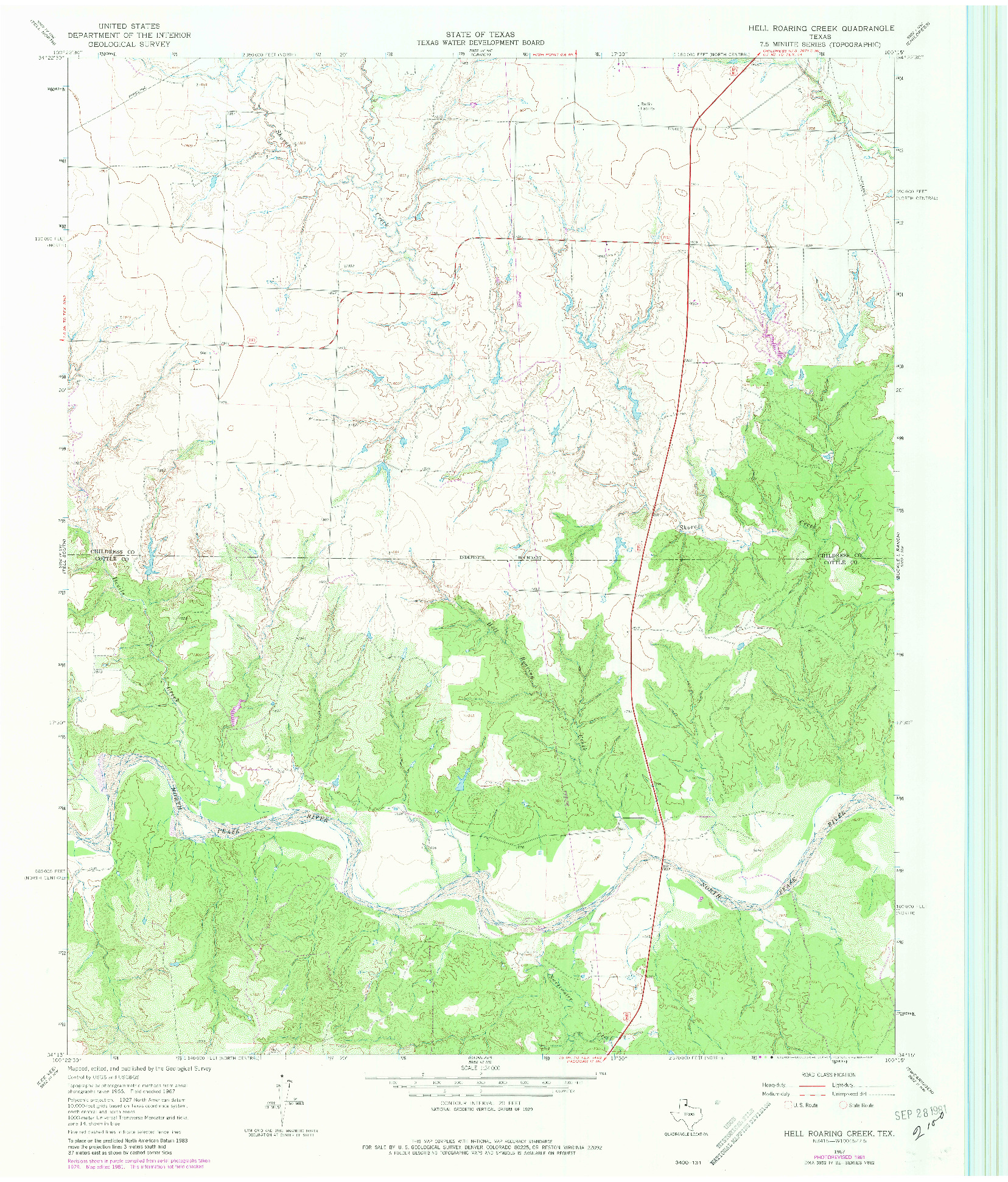 USGS 1:24000-SCALE QUADRANGLE FOR HELL ROARING CREEK, TX 1967