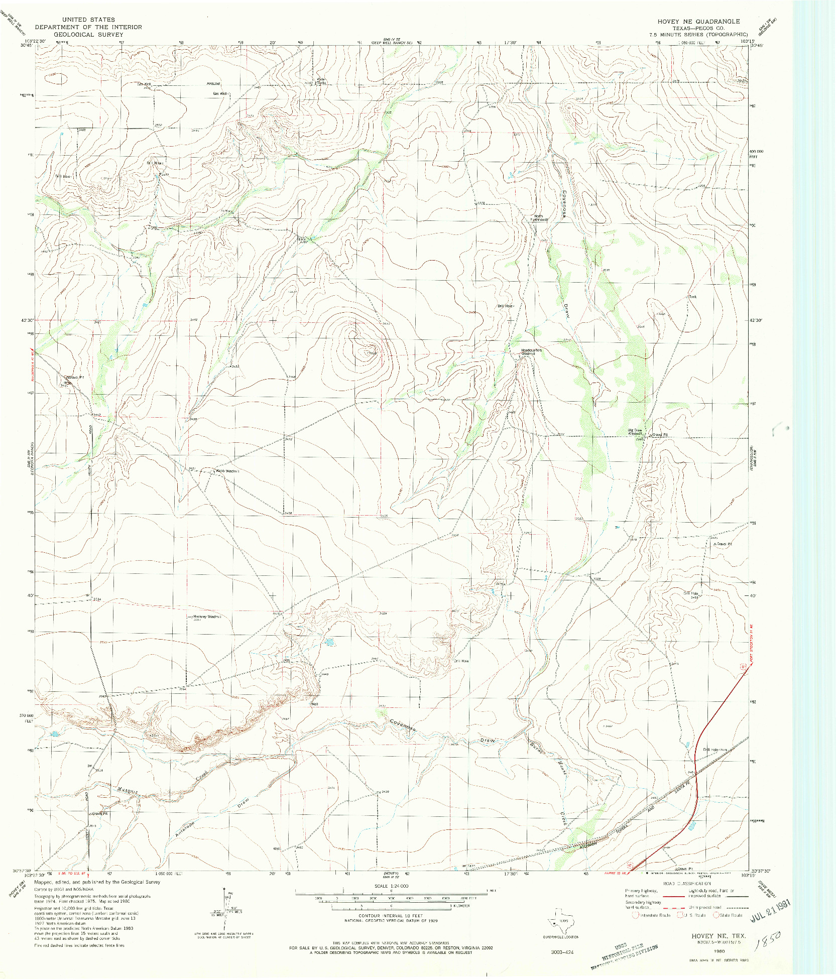 USGS 1:24000-SCALE QUADRANGLE FOR HOVEY NE, TX 1980