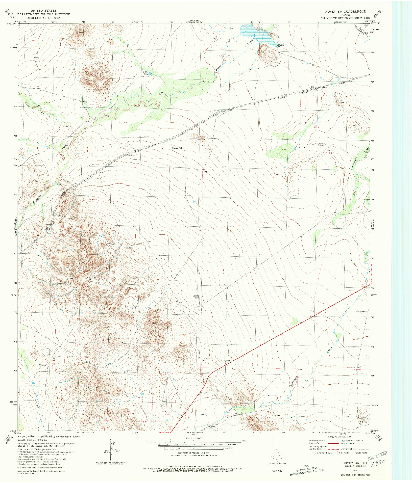 USGS 1:24000-SCALE QUADRANGLE FOR HOVEY SW, TX 1980